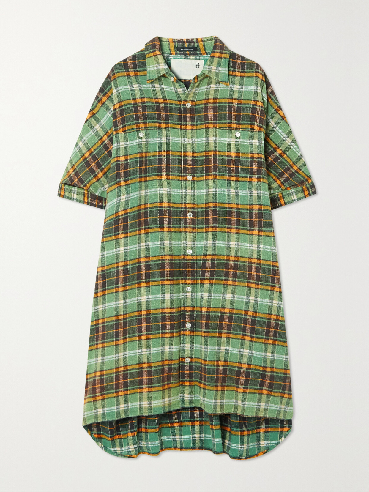 R13 - Checked Cotton-flannel Mini Shirt Dress - Green