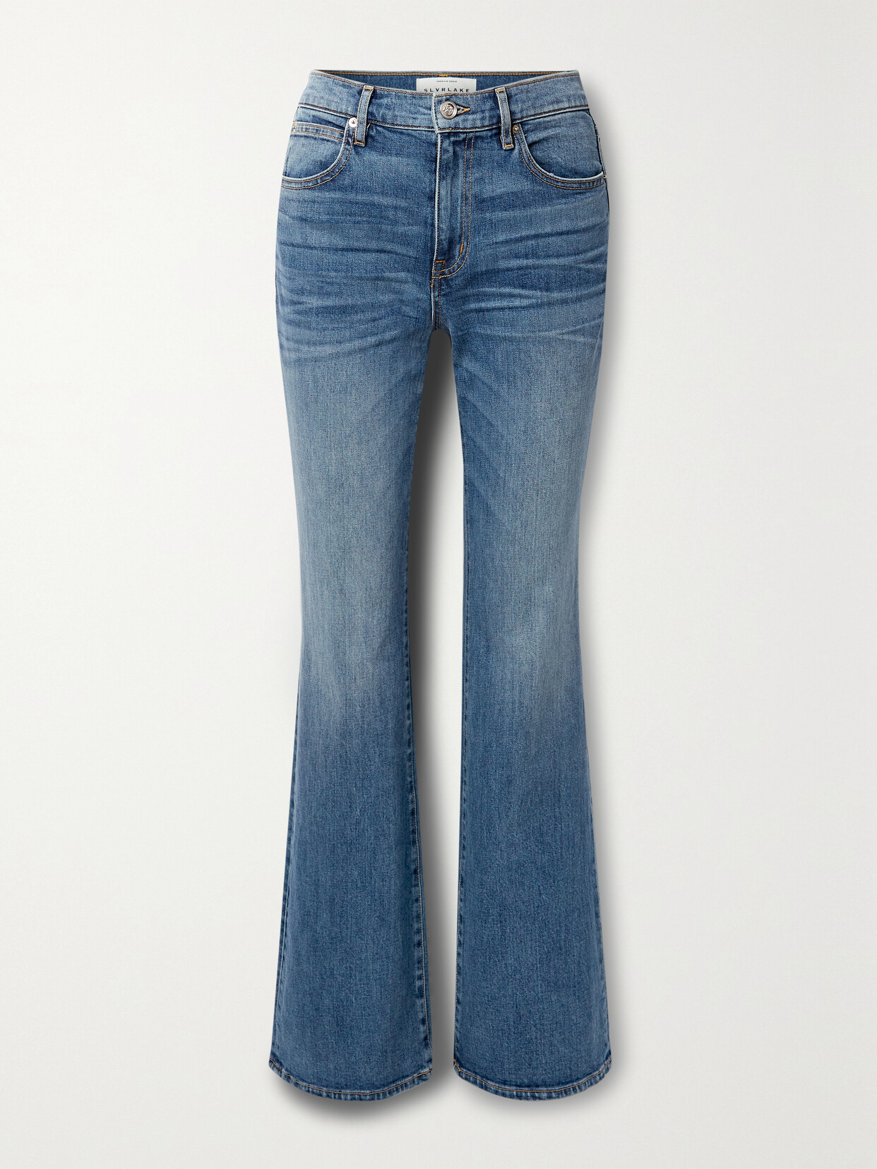 SLVRLAKE - + Net Sustain Reese Distressed Mid-rise Flared Organic Jeans - Blue