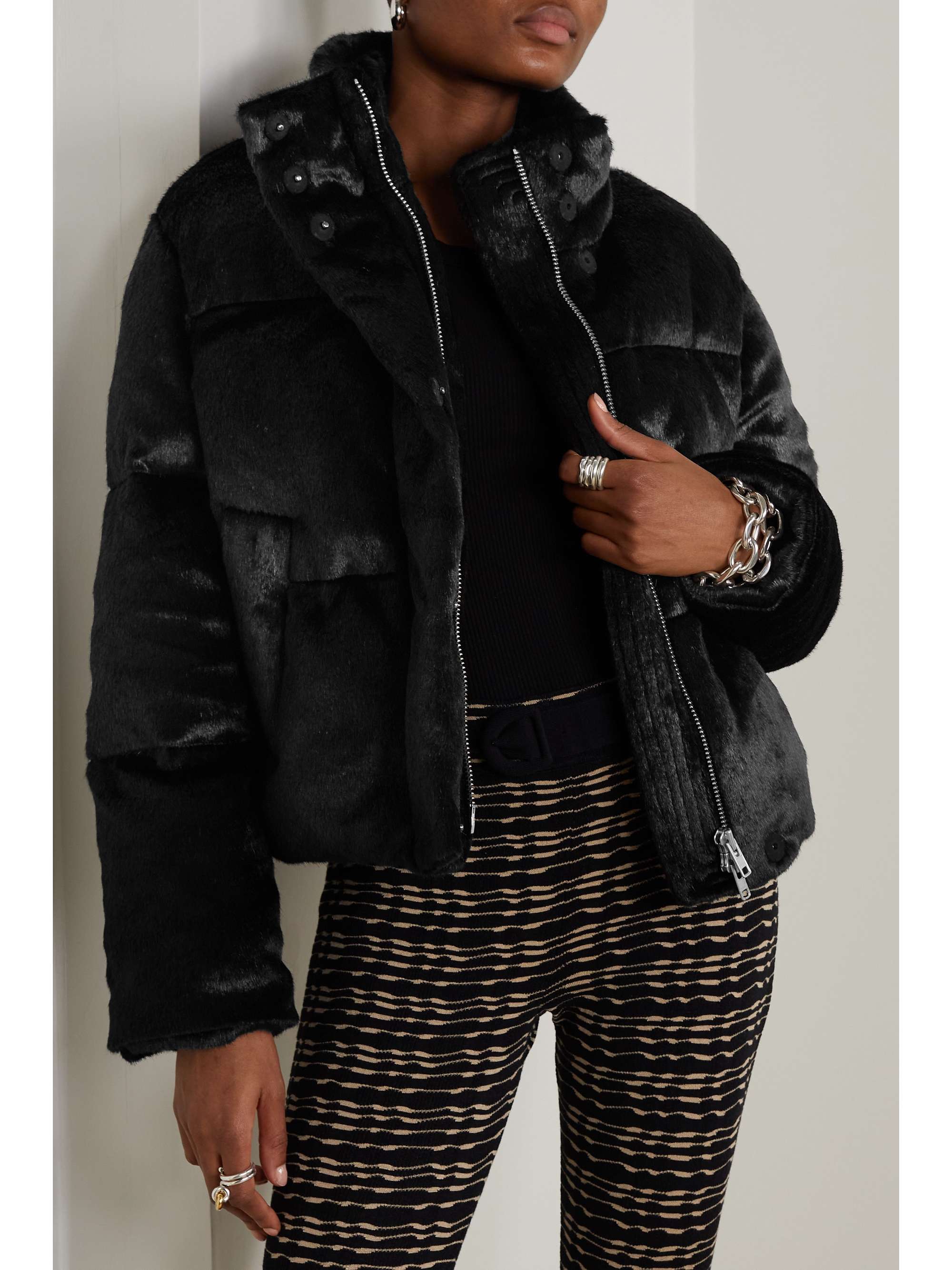 STAND STUDIO Tatum quilted padded faux fur jacket