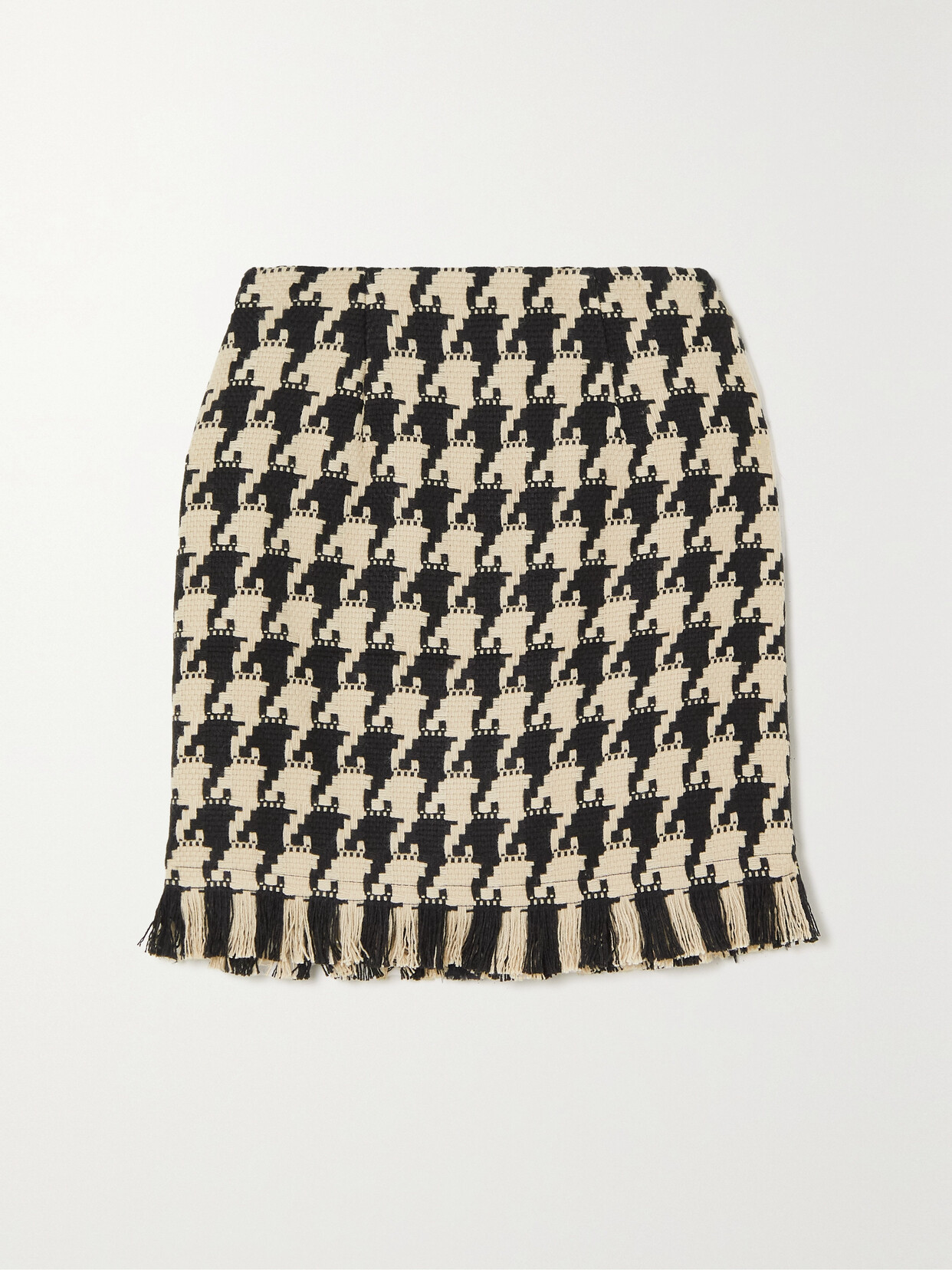 L'Agence - Livia Fringed Houndstooth Tweed Mini Skirt - Black