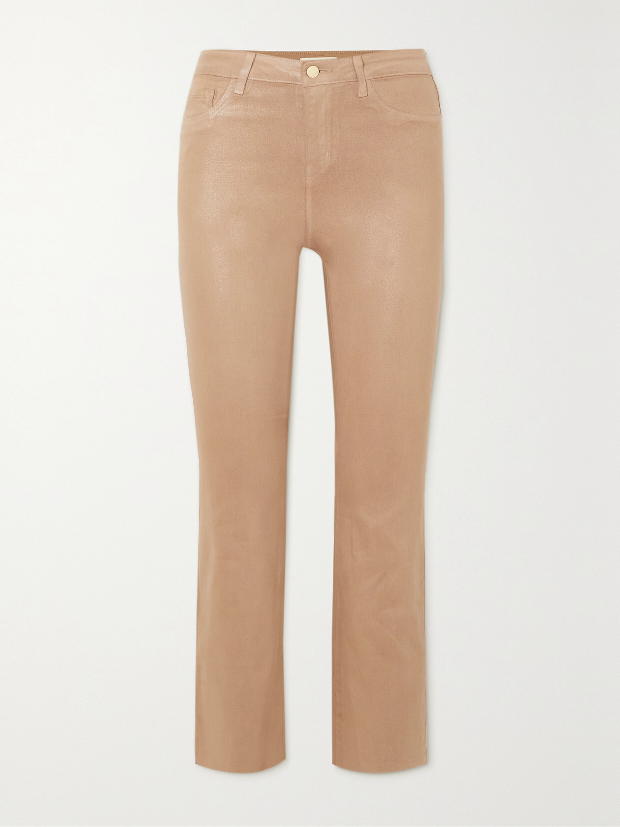 L'Agence - Kendra Frayed Cropped Coated High-rise Flared Jeans - Neutrals