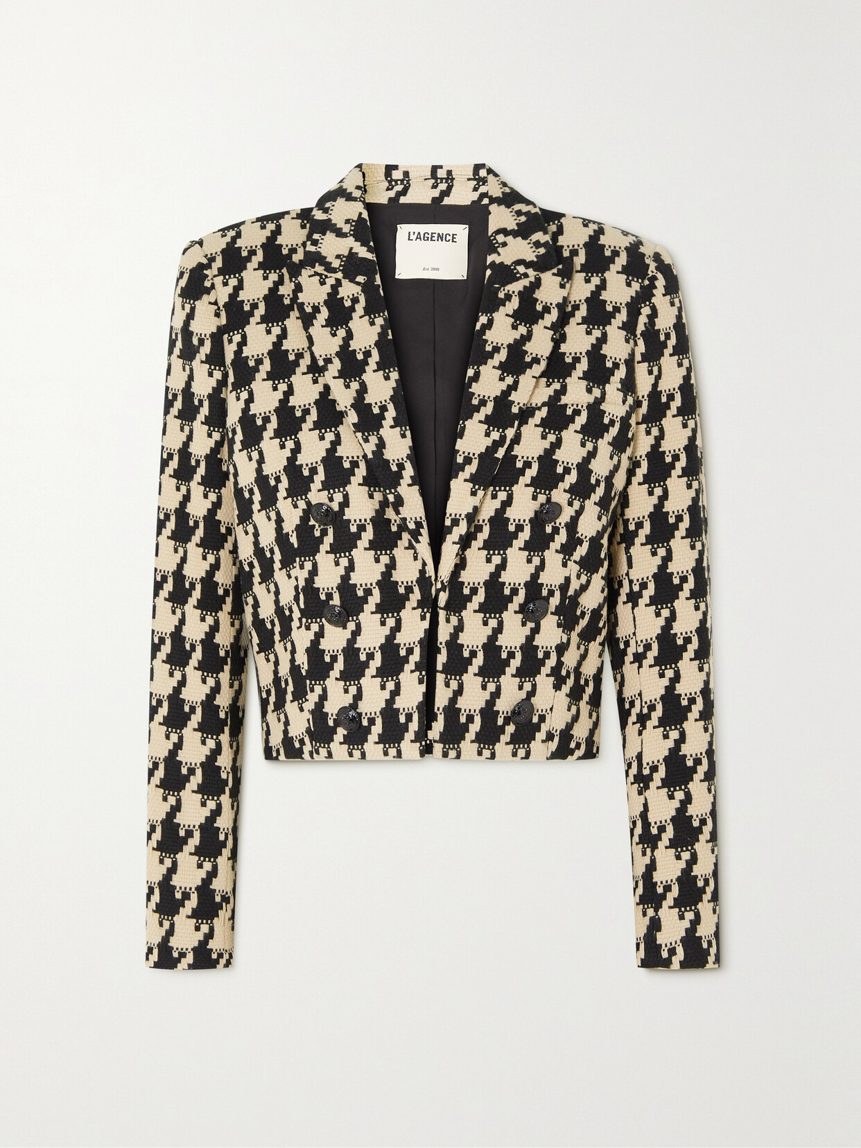 L'Agence - Inez Cropped Houndstooth Tweed Blazer - Black