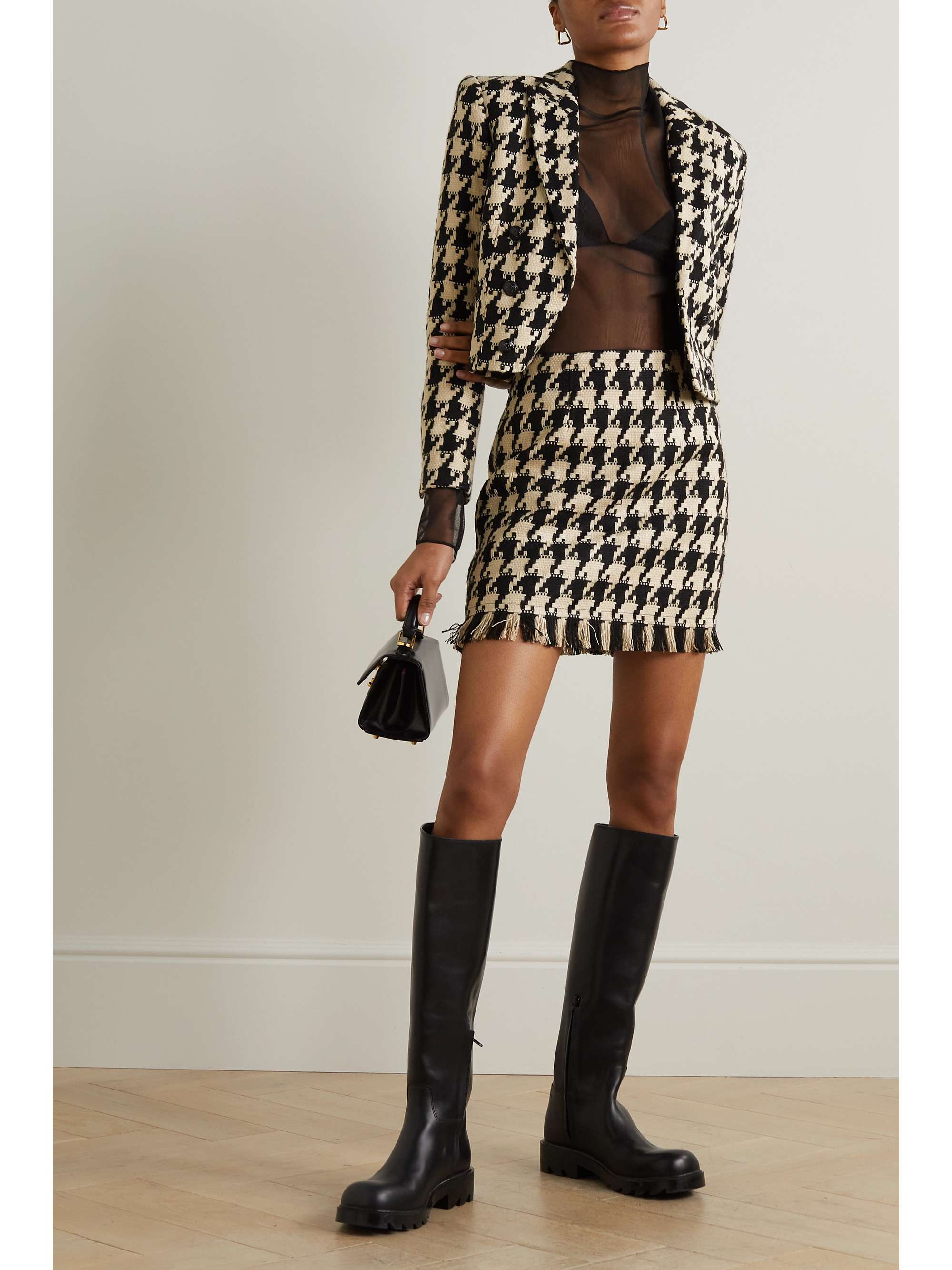 Cropped houndstooth tweed jacket Clearance