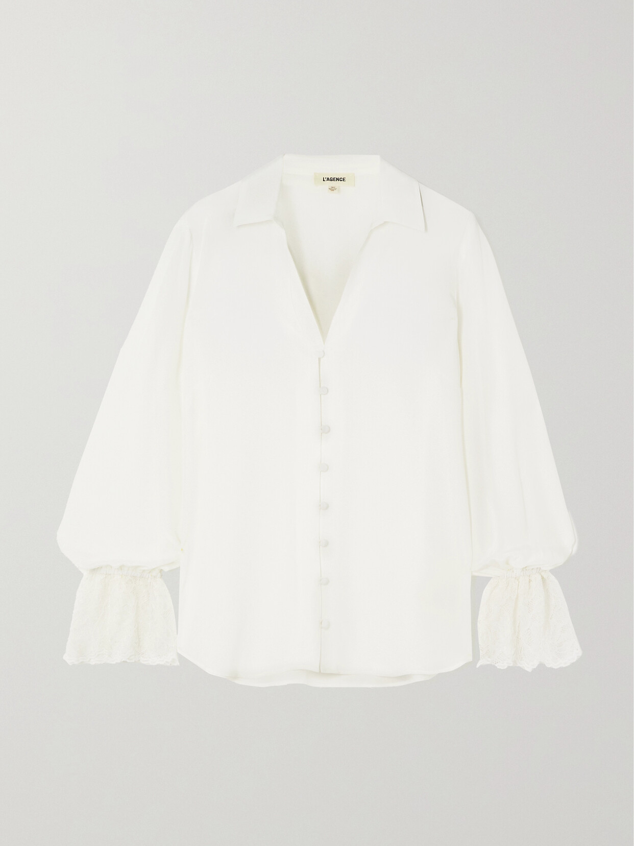 L'Agence - Shyla Lace-trimmed Silk-chiffon Blouse - White