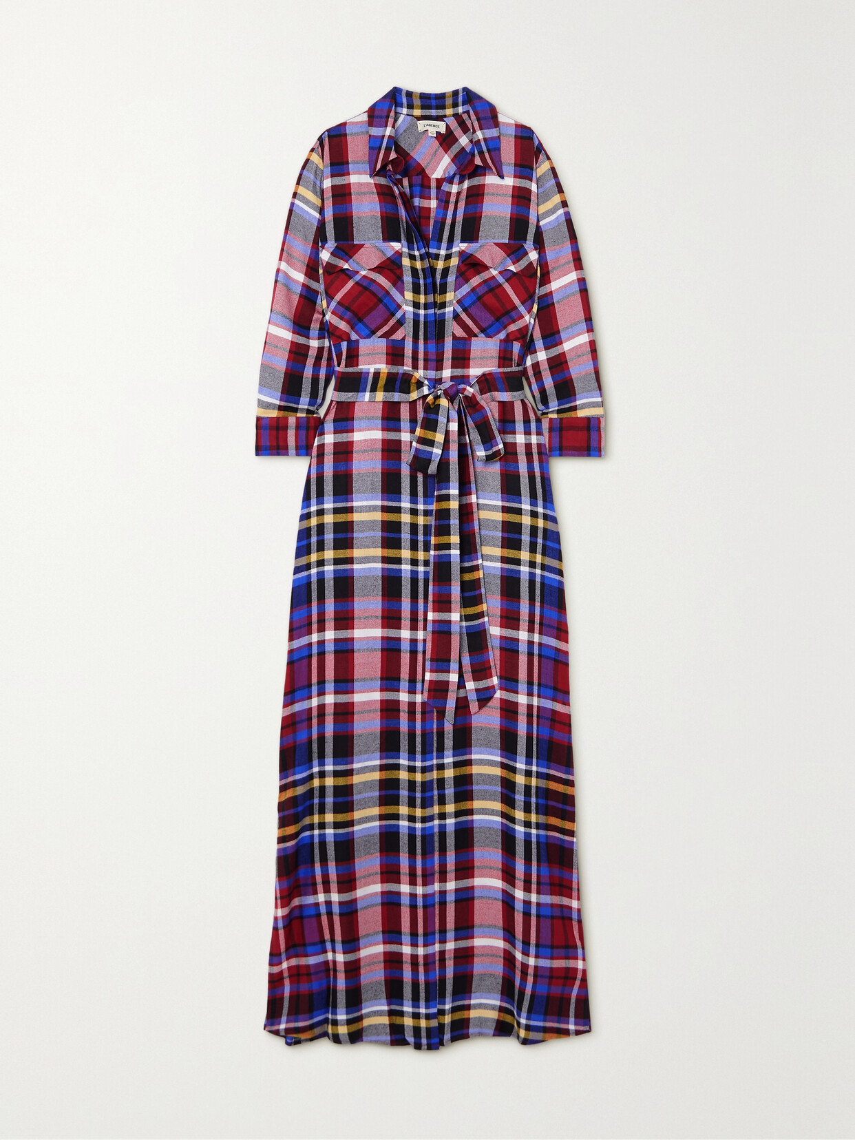 L'Agence - Cameron Belted Plaid Jersey Maxi Shirt Dress - Red