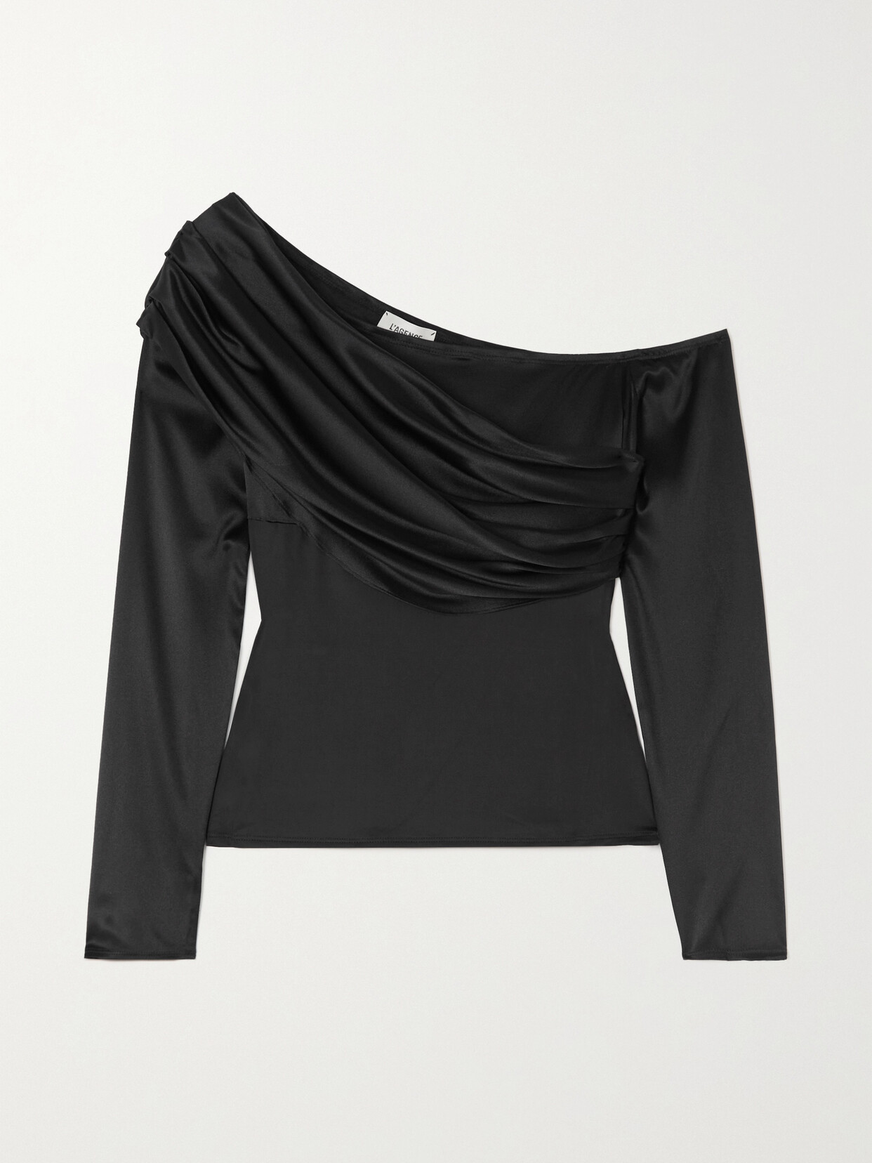 L'Agence - Sharma Draped Stretch-silk And Jersey Top - Black