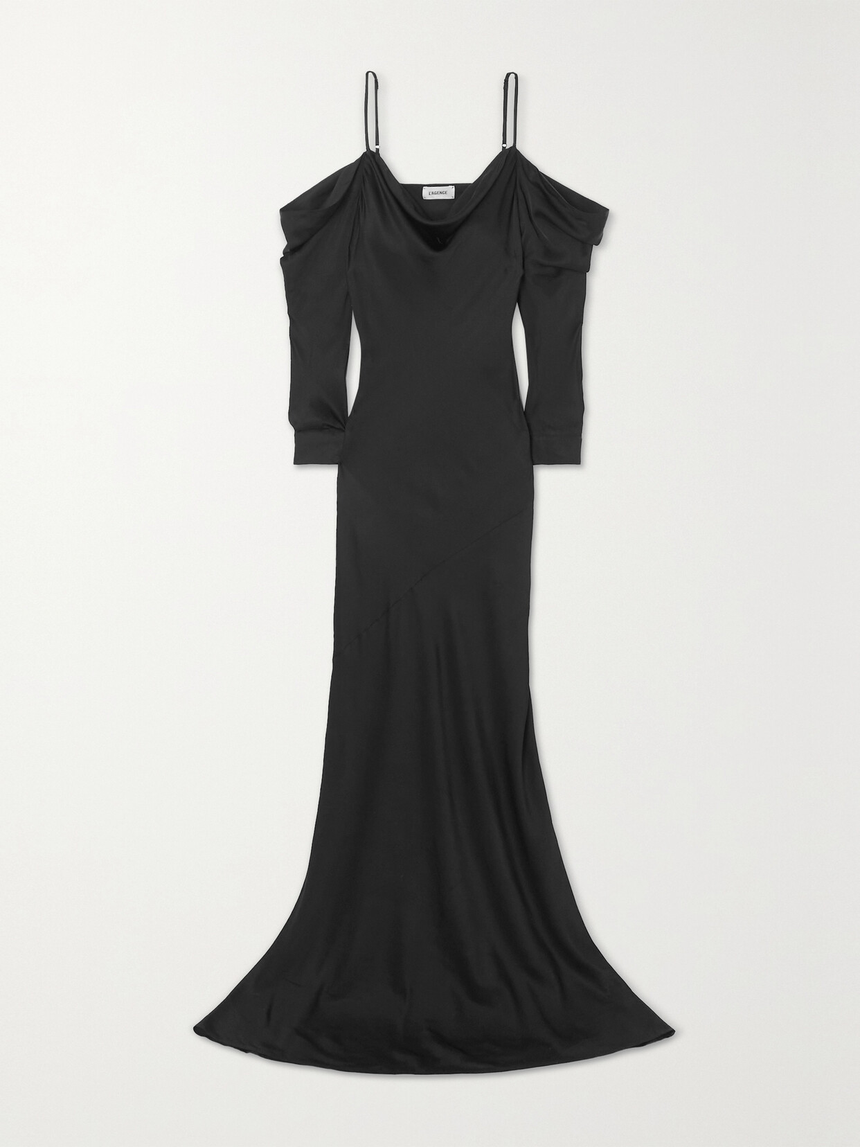 L'Agence - Juniper Cold-shoulder Draped Satin Maxi Dress - Black