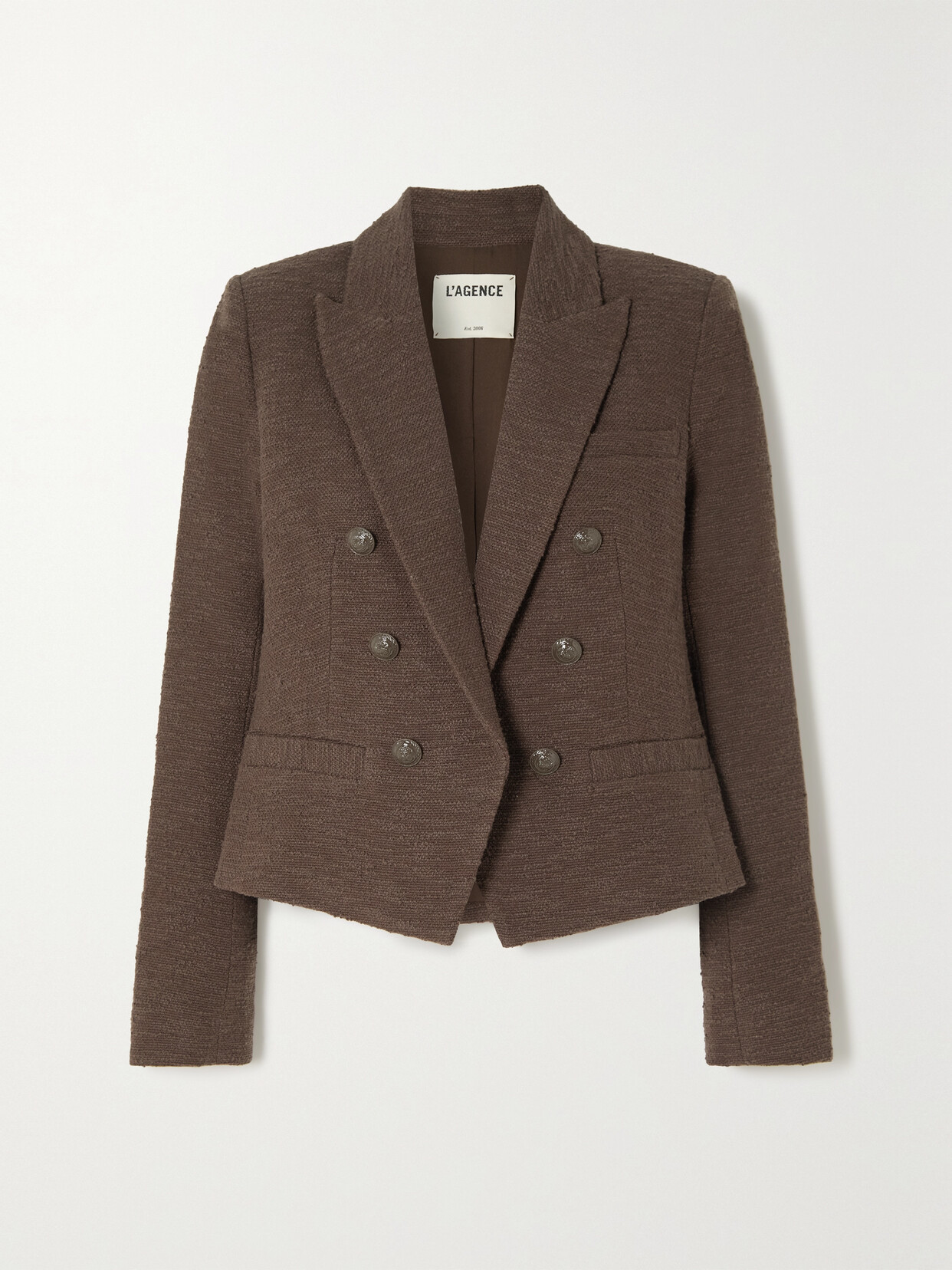 L'Agence - Brooke Double-breasted Cotton-blend Tweed Blazer - Brown