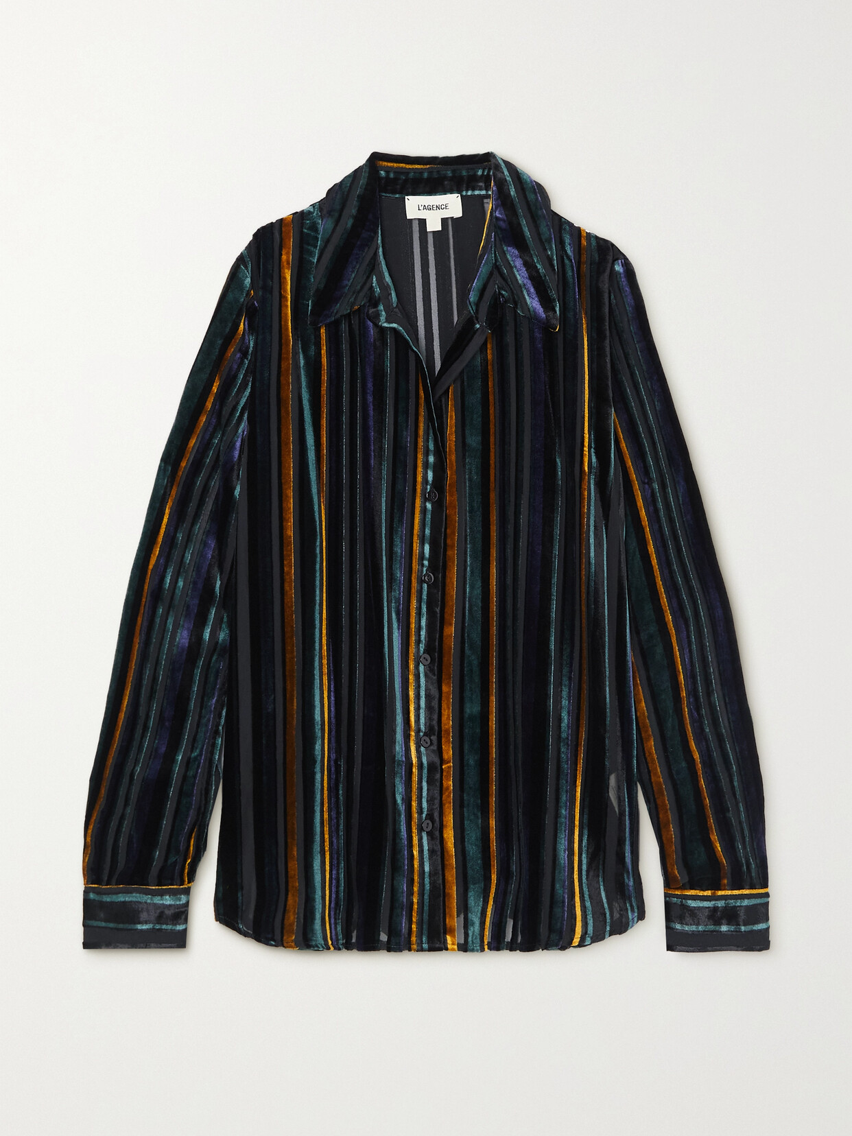 L'Agence - Laurent Striped Velvet And Tulle Shirt - Black