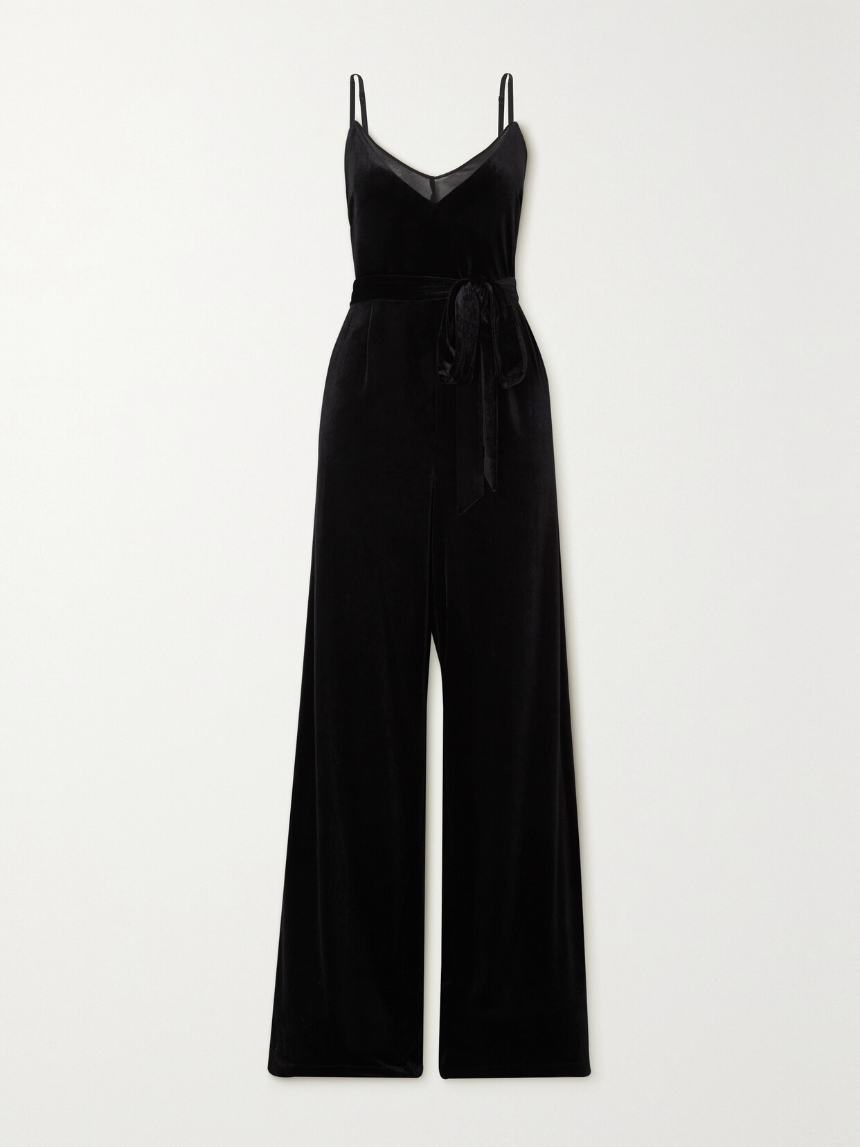 L'Agence - Justice Belted Chiffon-trimmed Stretch-velvet Jumpsuit - Black