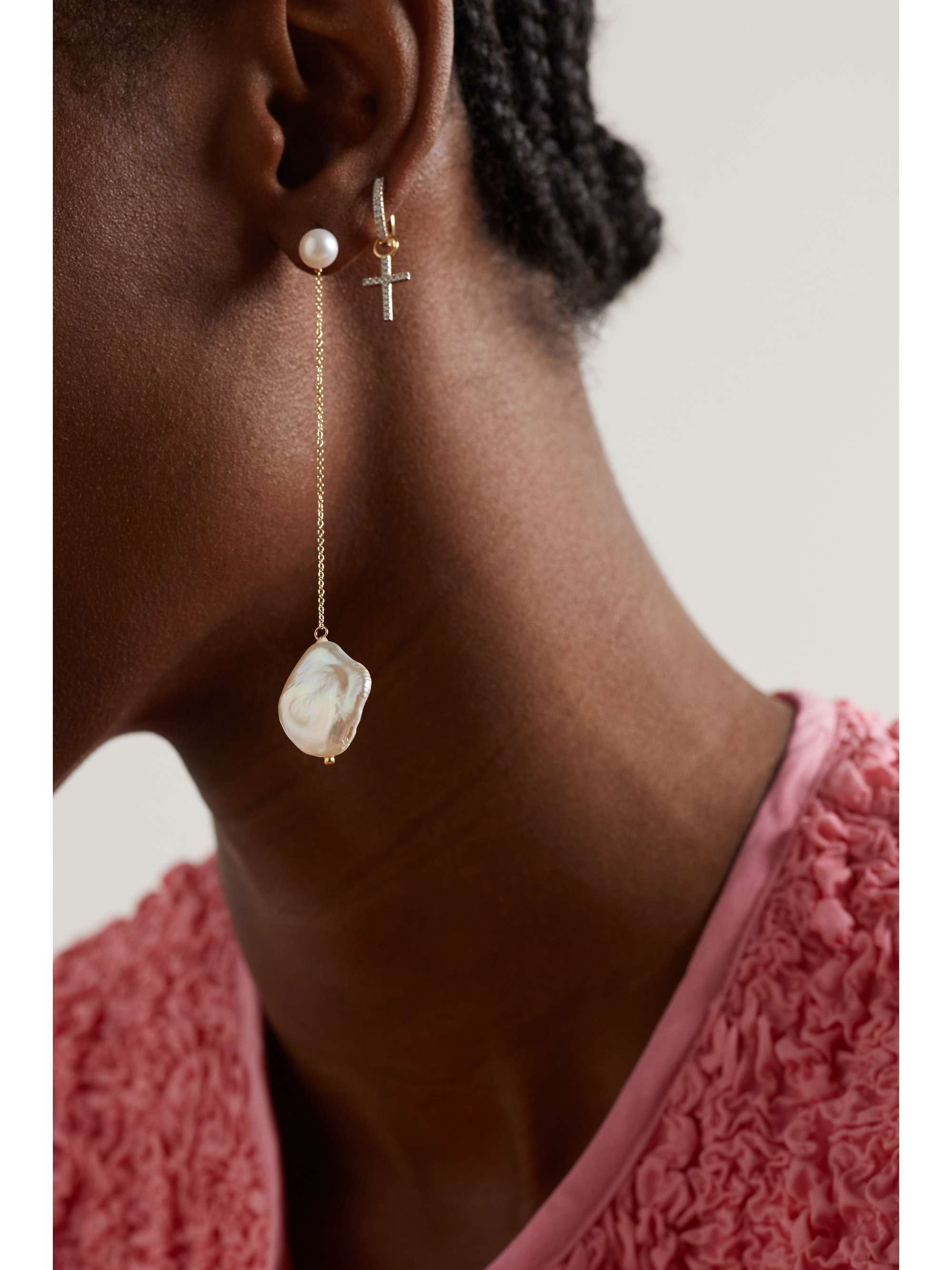 MATEO Duality 14-karat gold pearl earrings