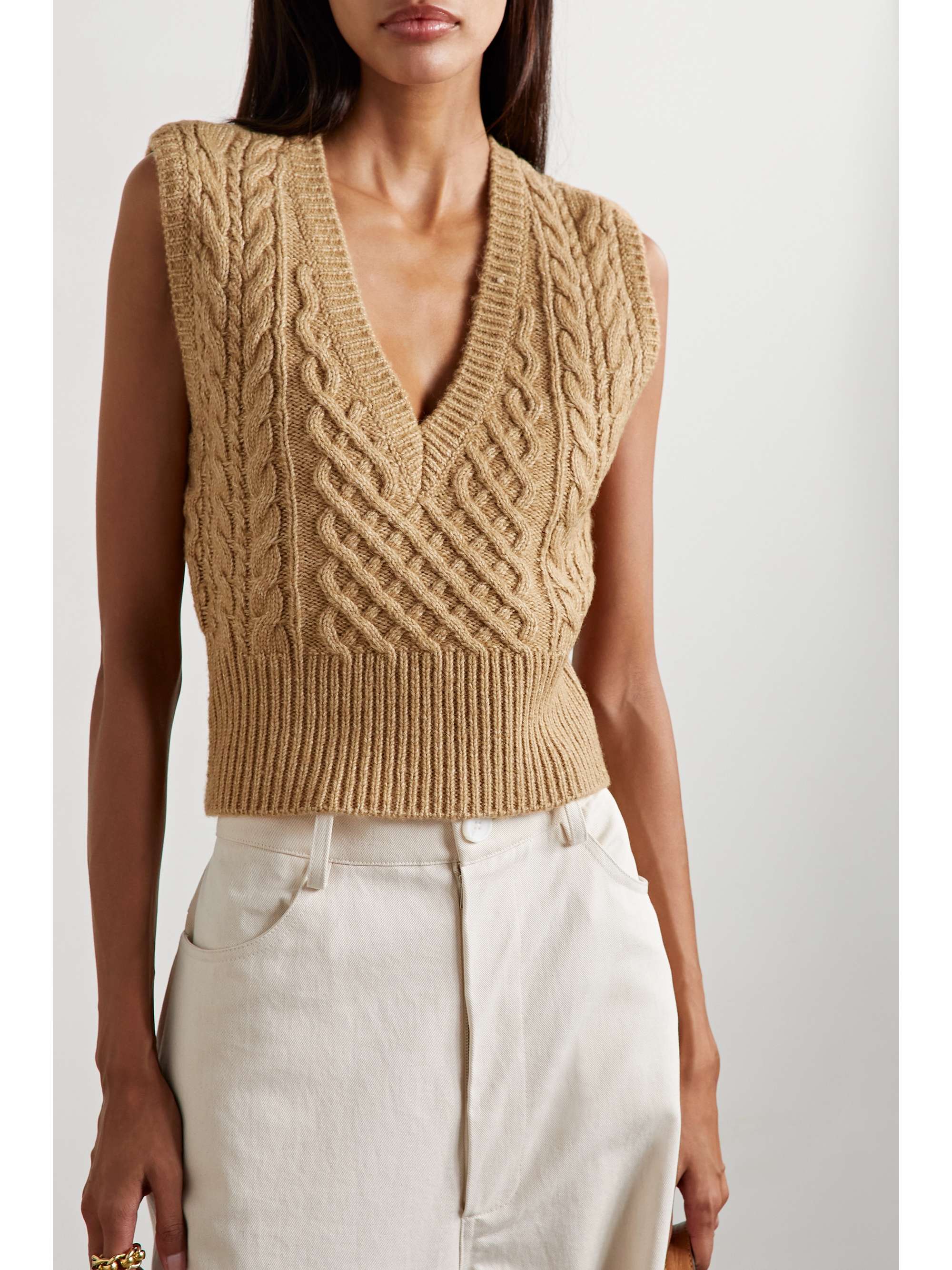 Elizabeth cropped cable-knit wool, cotton and alpaca-blend vest