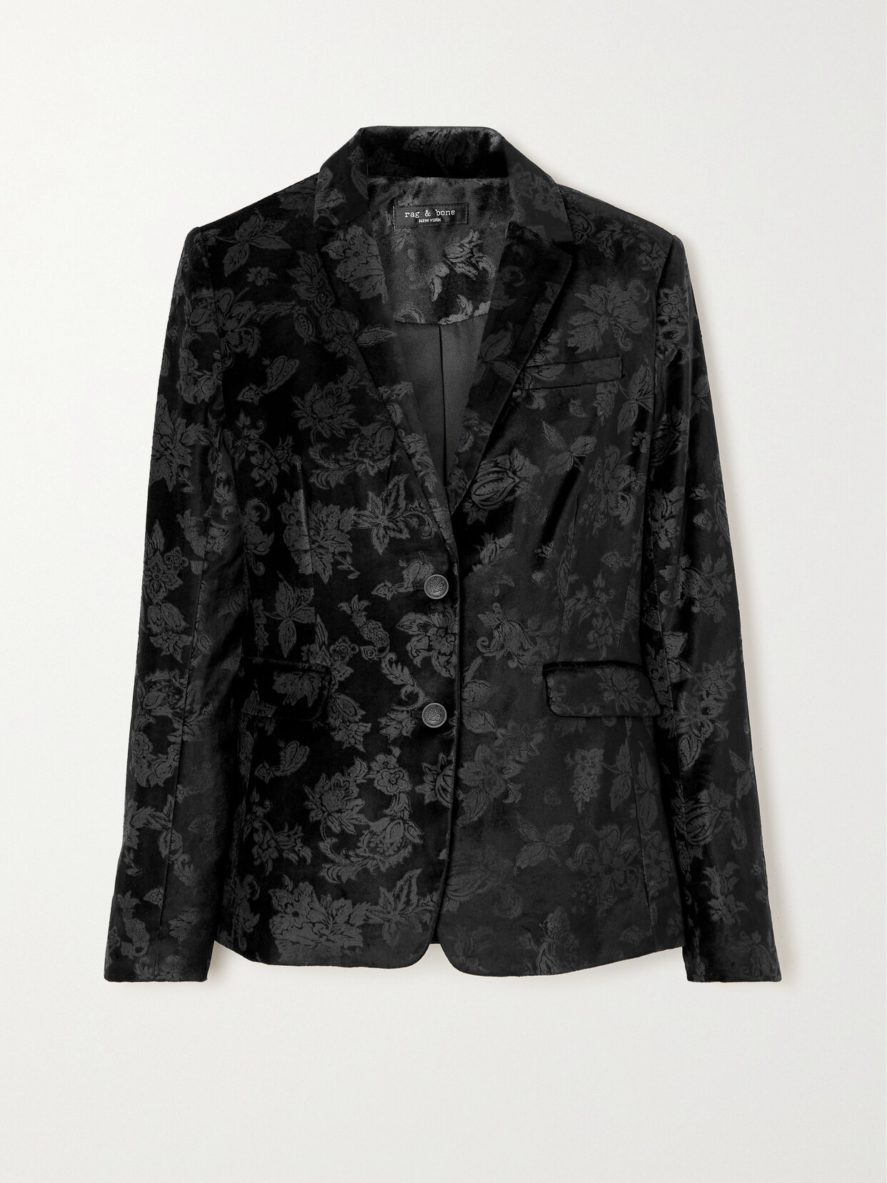 rag & bone - Razor Floral-print Cotton-blend Velvet Blazer - Black