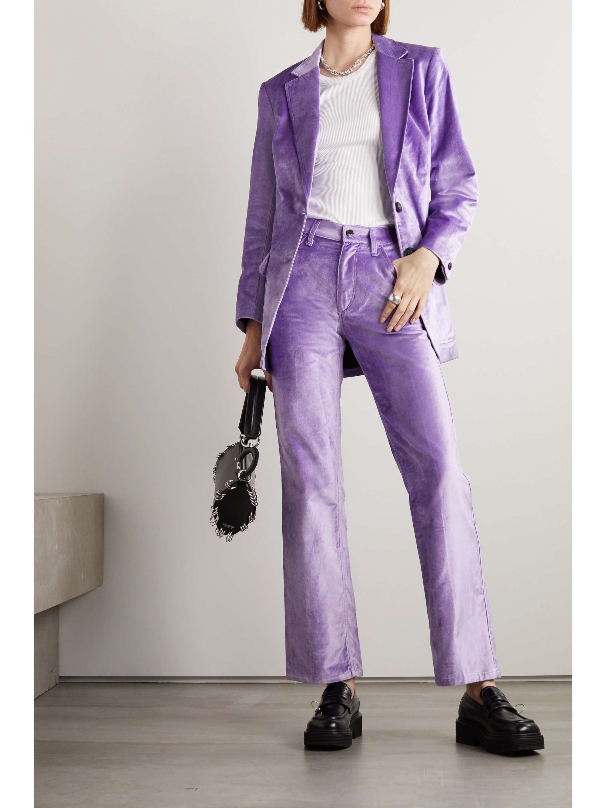 Jacey cotton-blend velvet wide-leg pants
