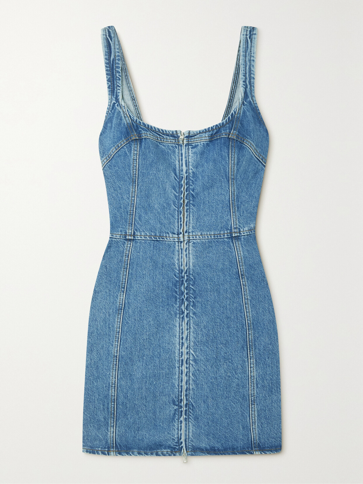 FRAME PANELLED DENIM MINI DRESS