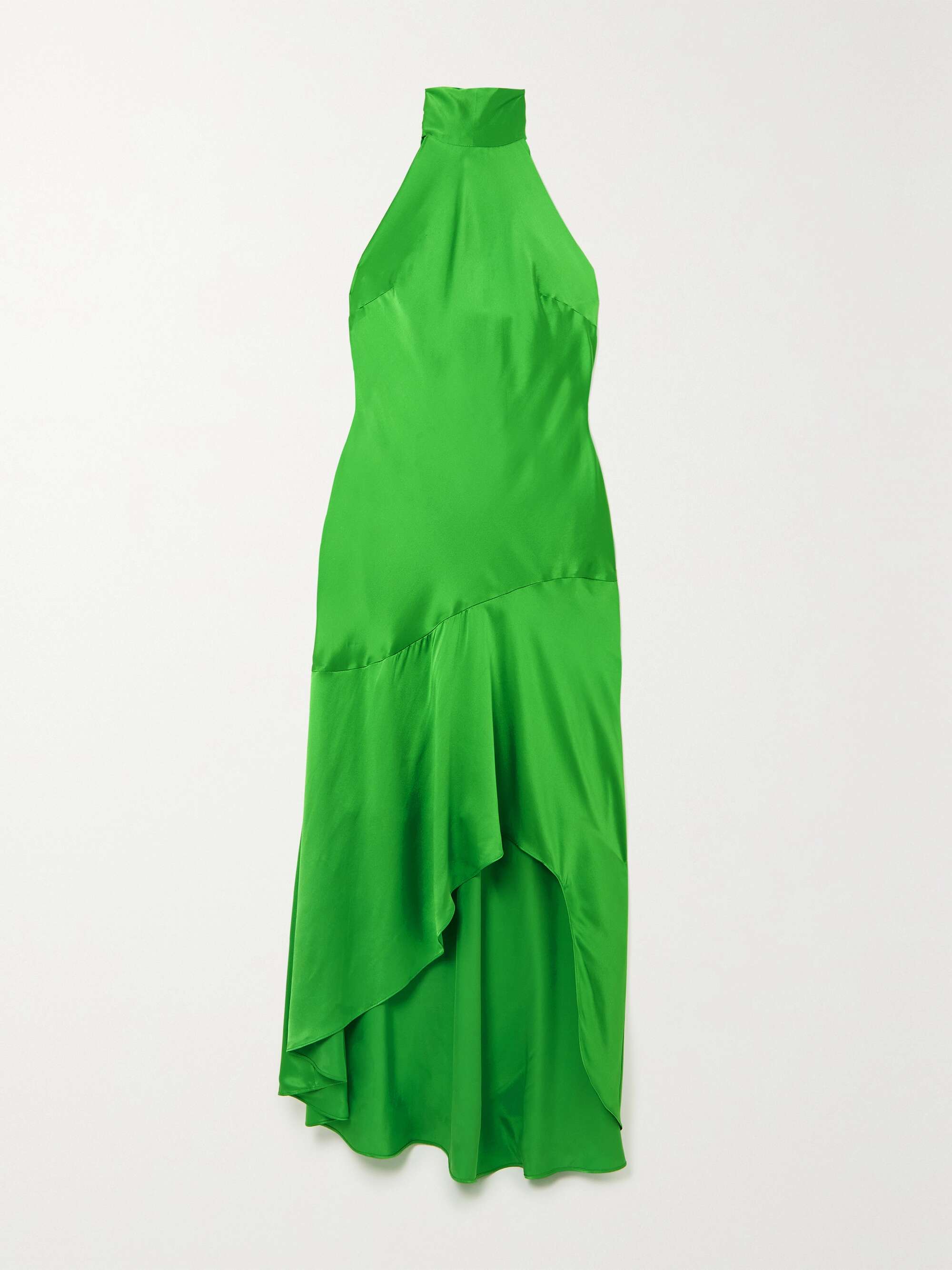 FRAME Asymmetric silksatin halterneck maxi dress NETAPORTER
