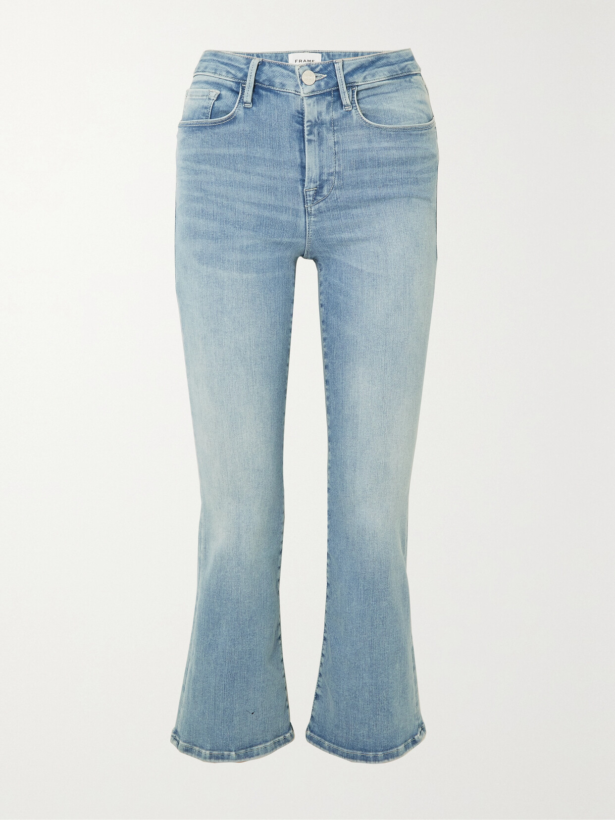 Frame Cropped Faded Mid-rise Bootcut Jeans In Jonah