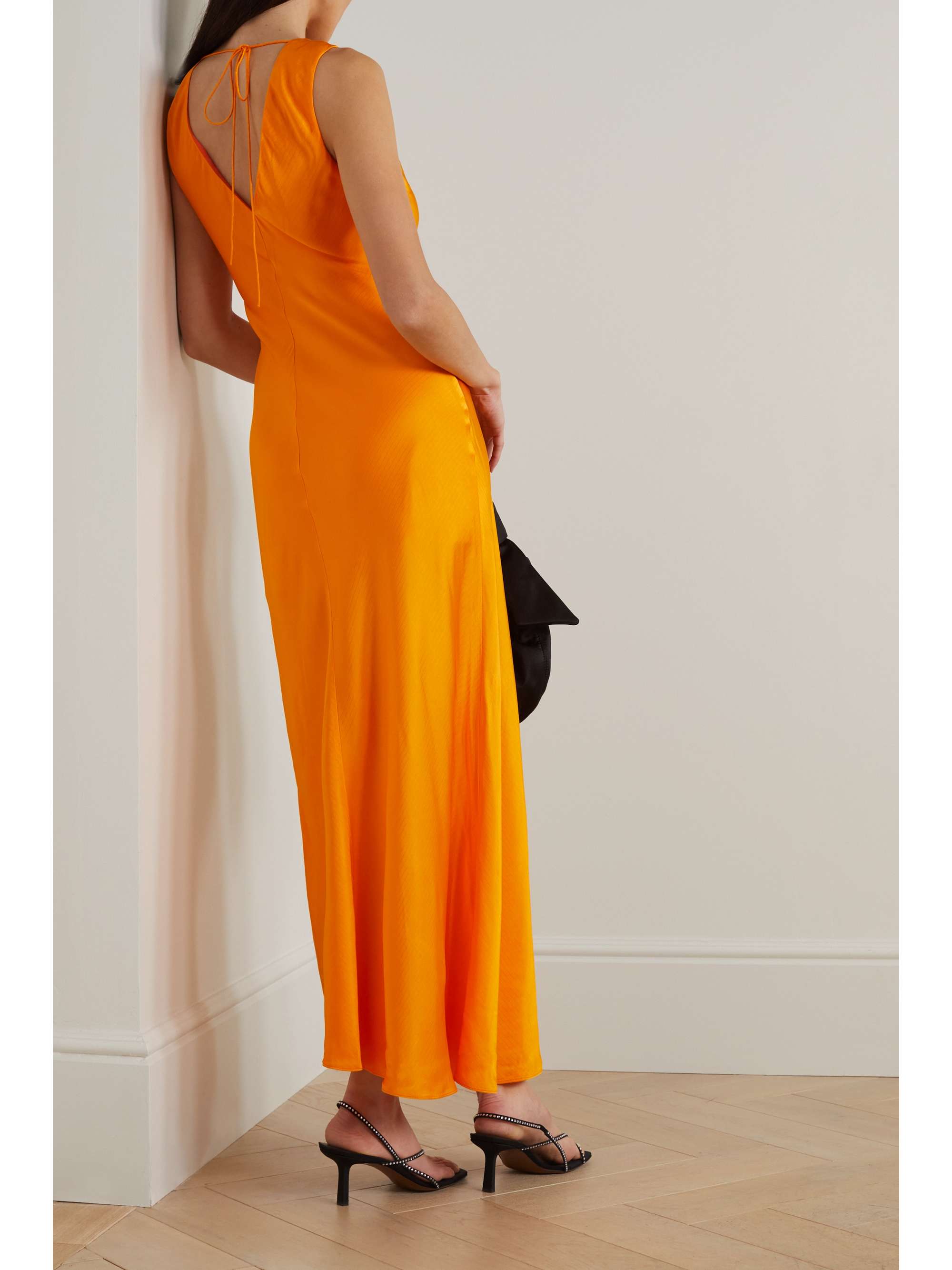 FRAME Laceup satin midi dress NETAPORTER