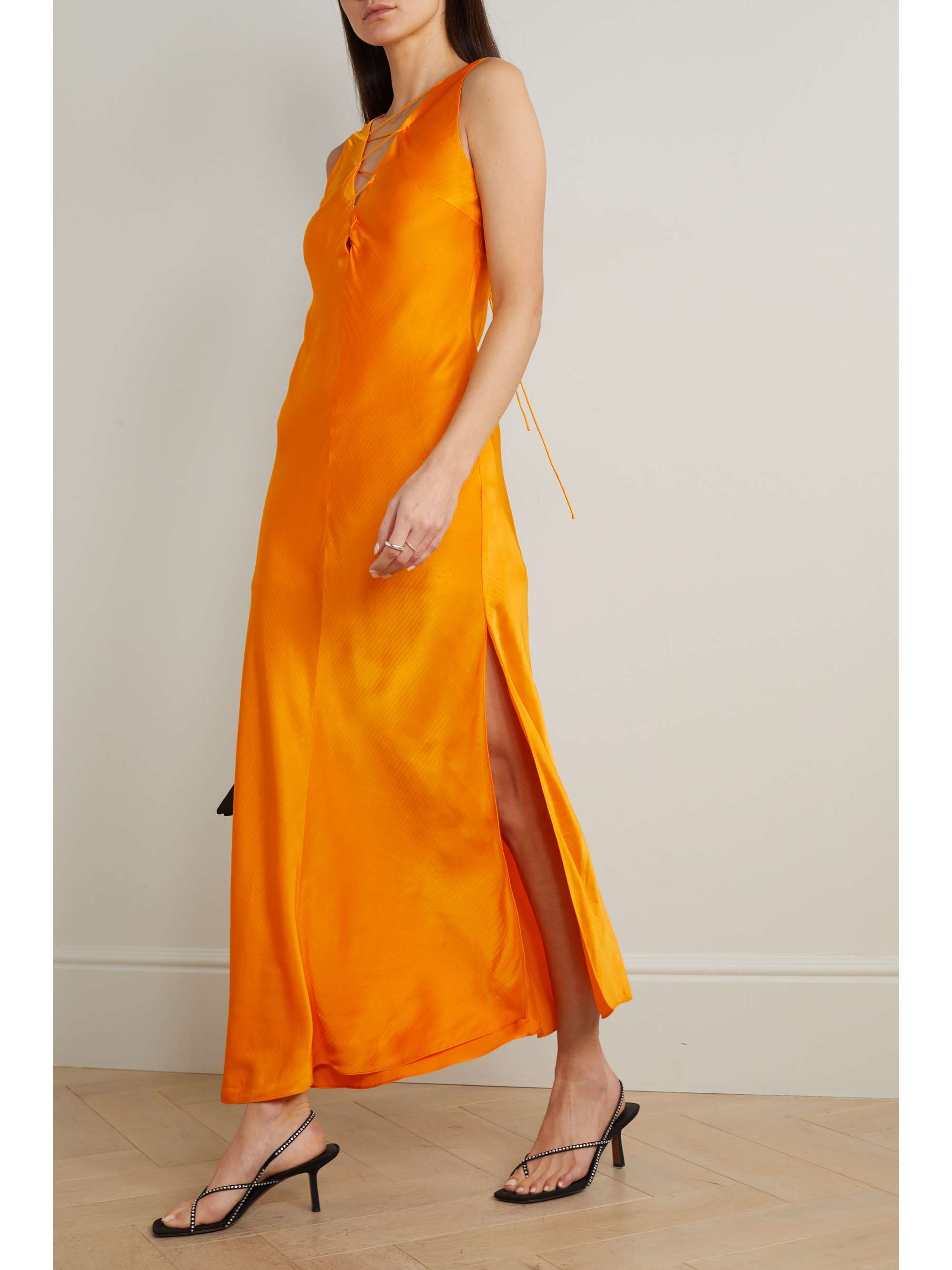 FRAME Laceup satin midi dress NETAPORTER