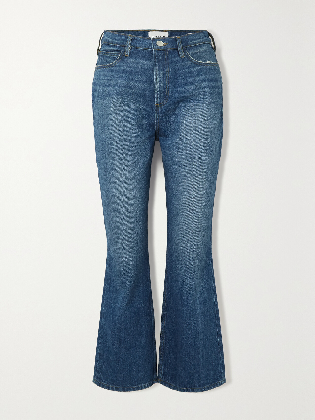 FRAME LE HIGH 'N' TIGHT CROPPED DISTRESSED HIGH-RISE BOOTCUT JEANS