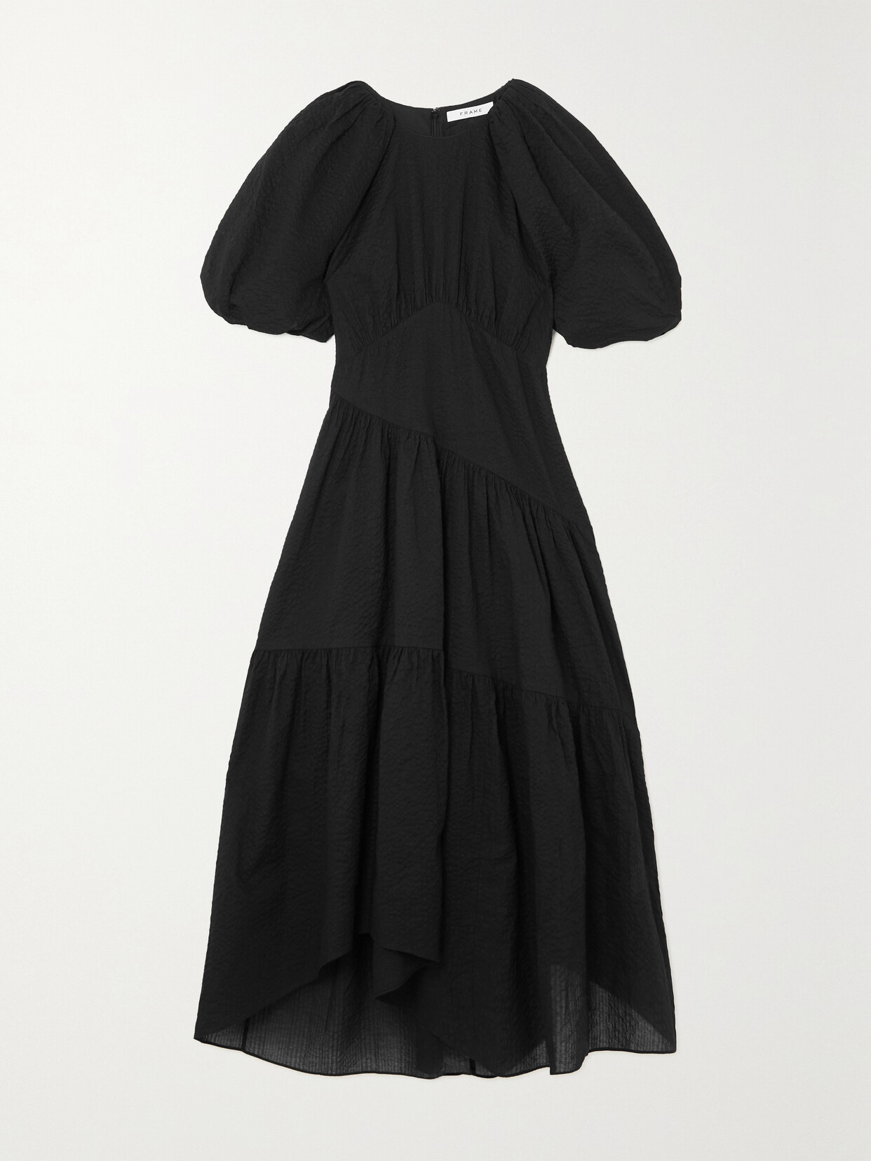 FRAME Asymmetric Tiered Organic Cotton-cloqué Midi Dress