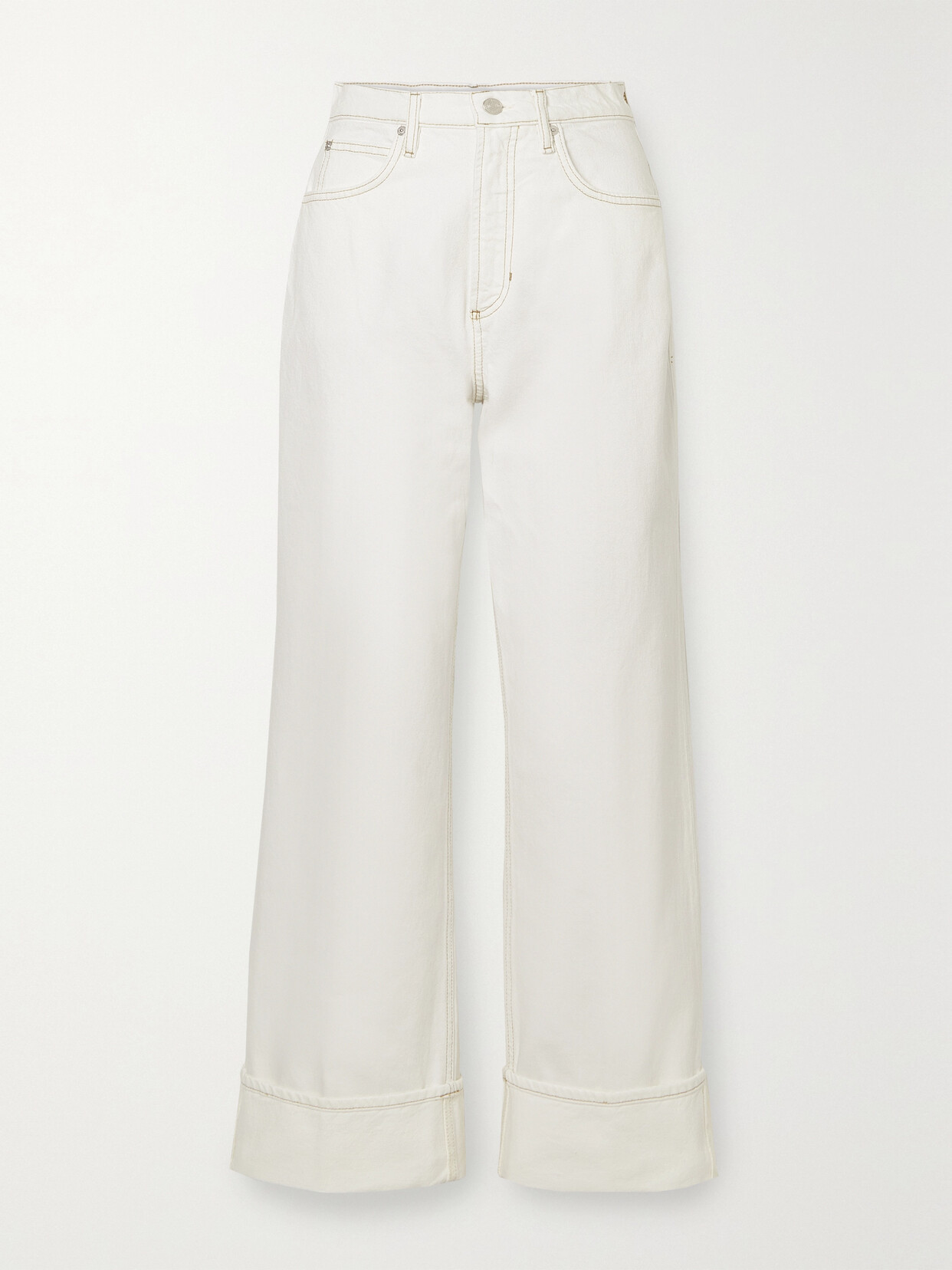 FRAME Rolled High-rise Wide-leg Jeans - Ecru