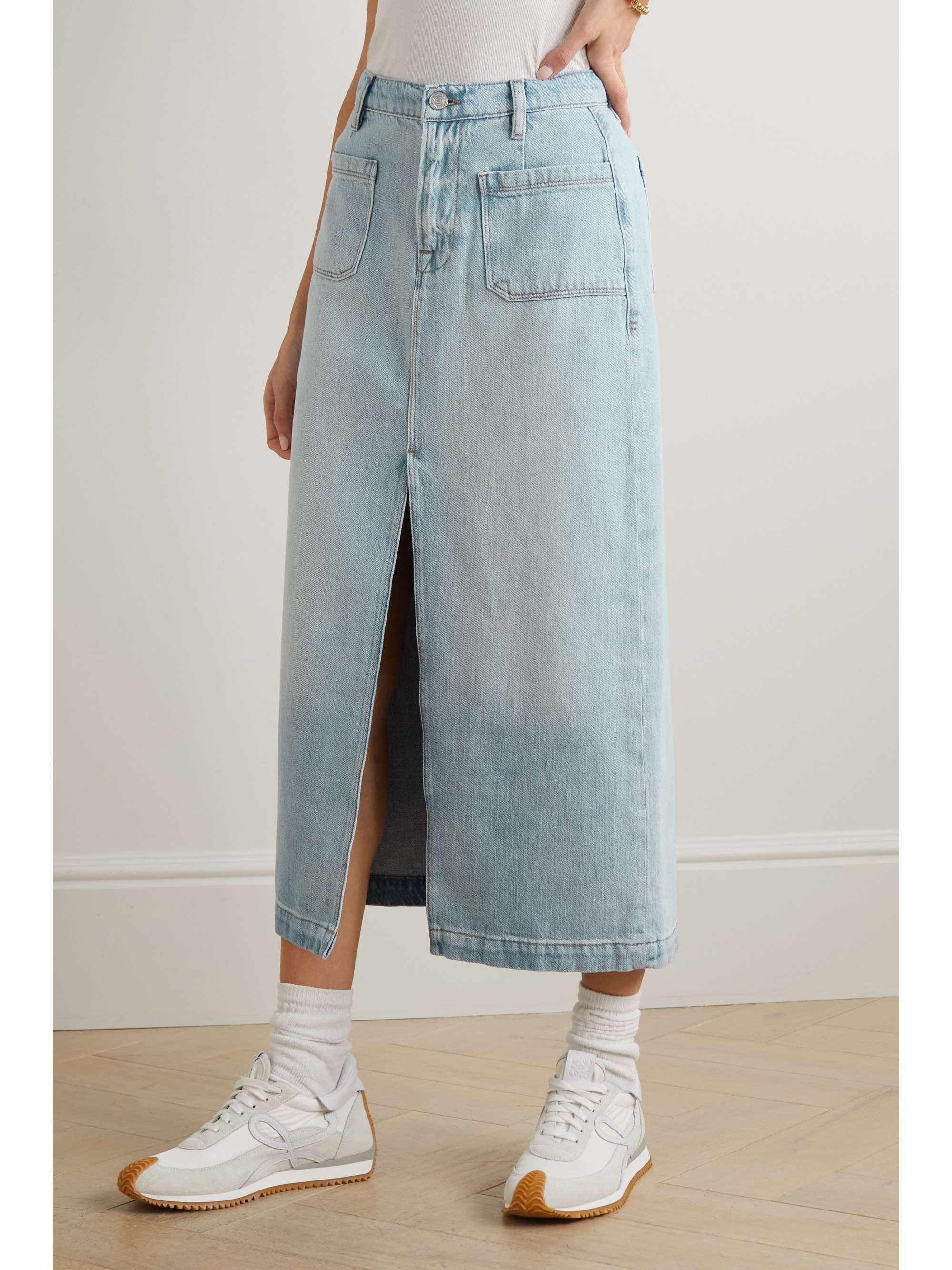 FRAME Le Bardot denim midi skirt NETAPORTER