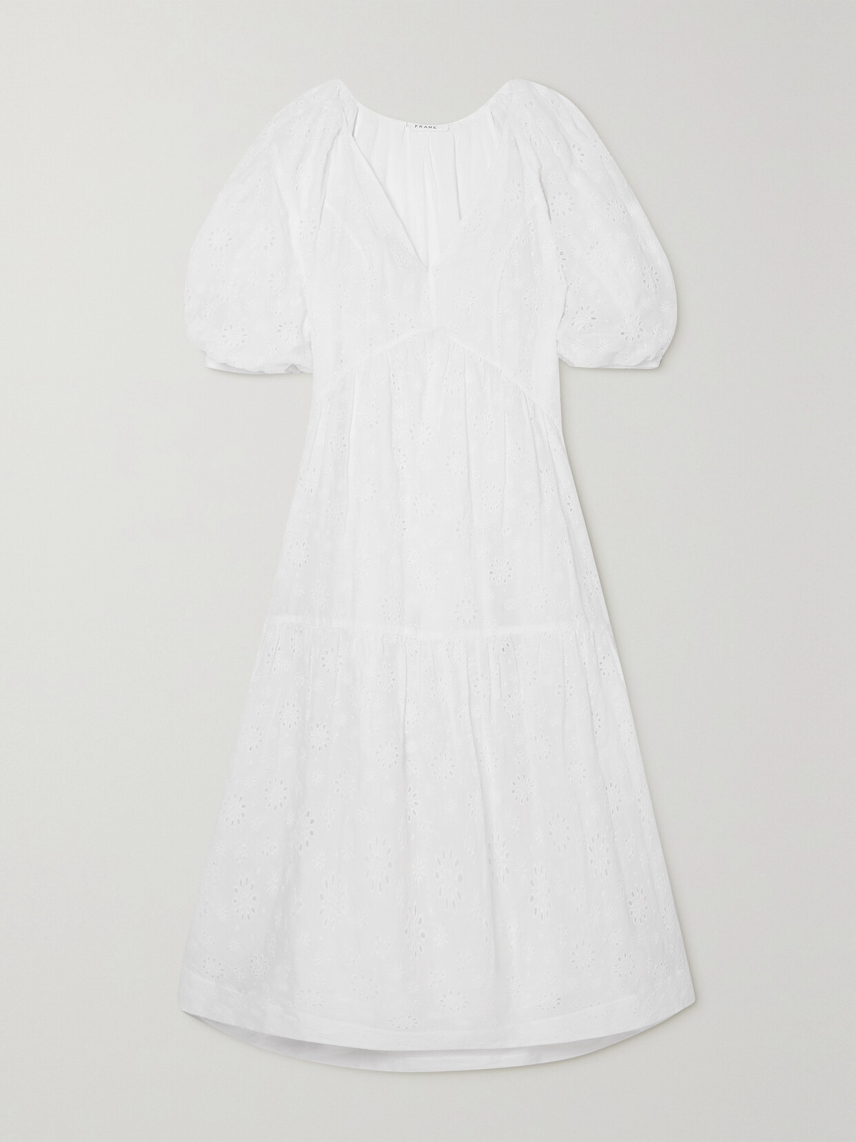 FRAME - Broderie Anglaise Ramie Midi Dress - White