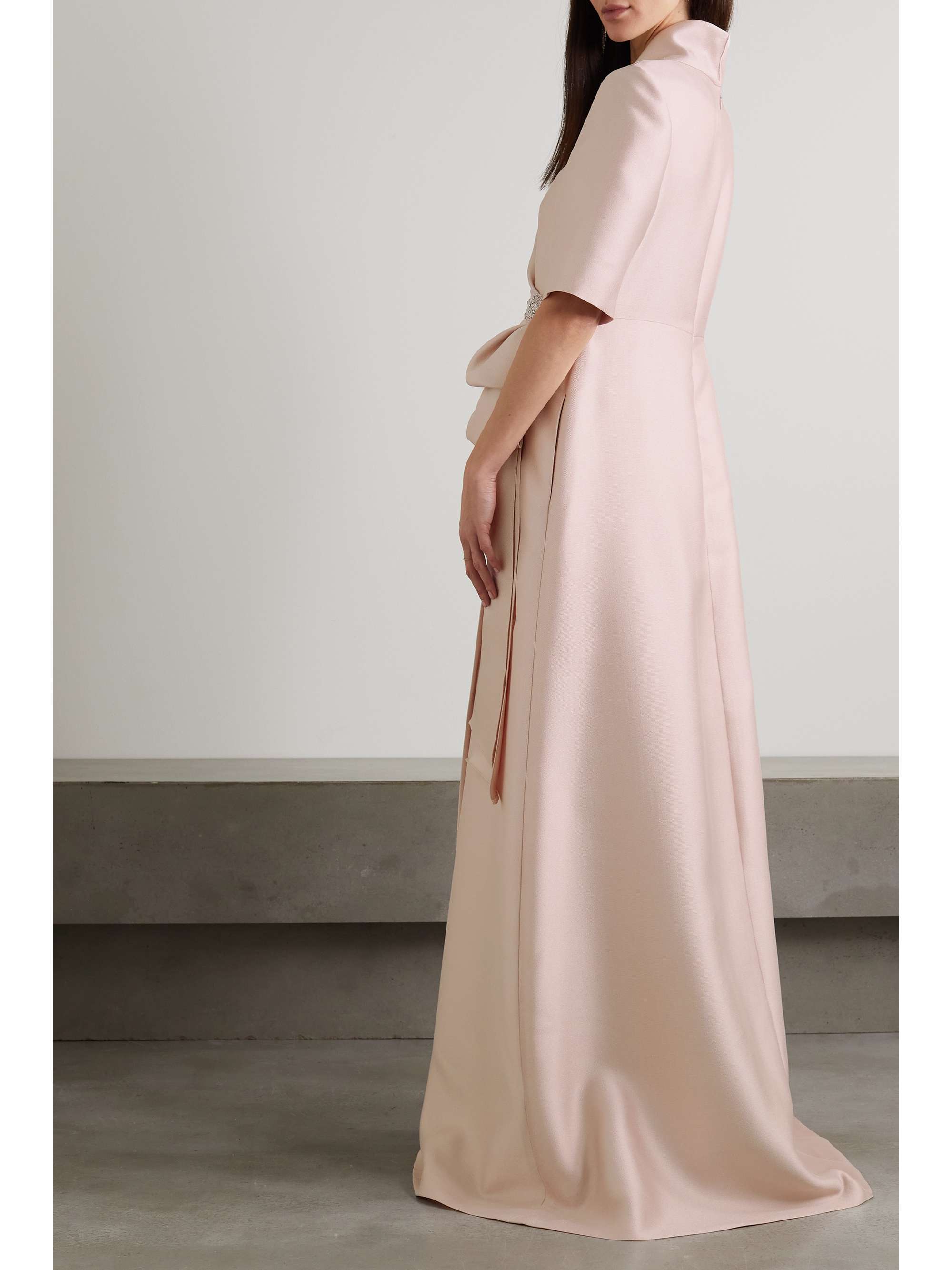 REEM ACRA 带缀饰围裹效果珠地日本厚缎礼服