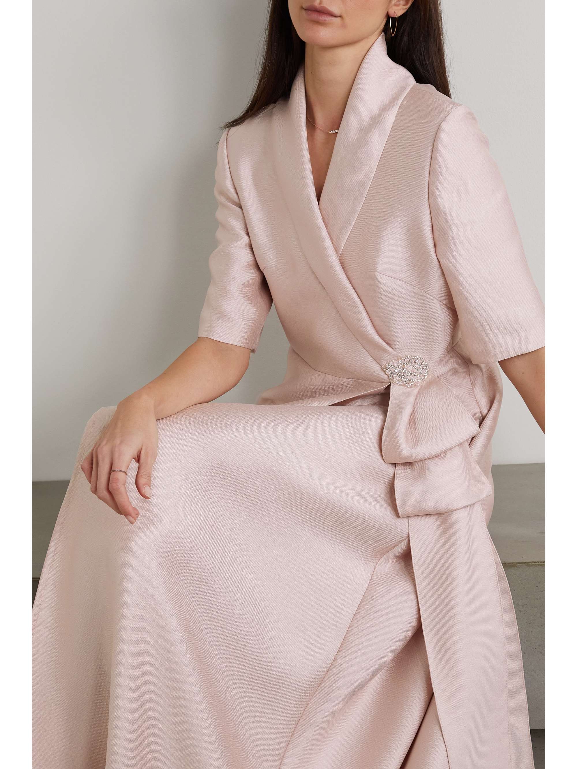 REEM ACRA 带缀饰围裹效果珠地日本厚缎礼服
