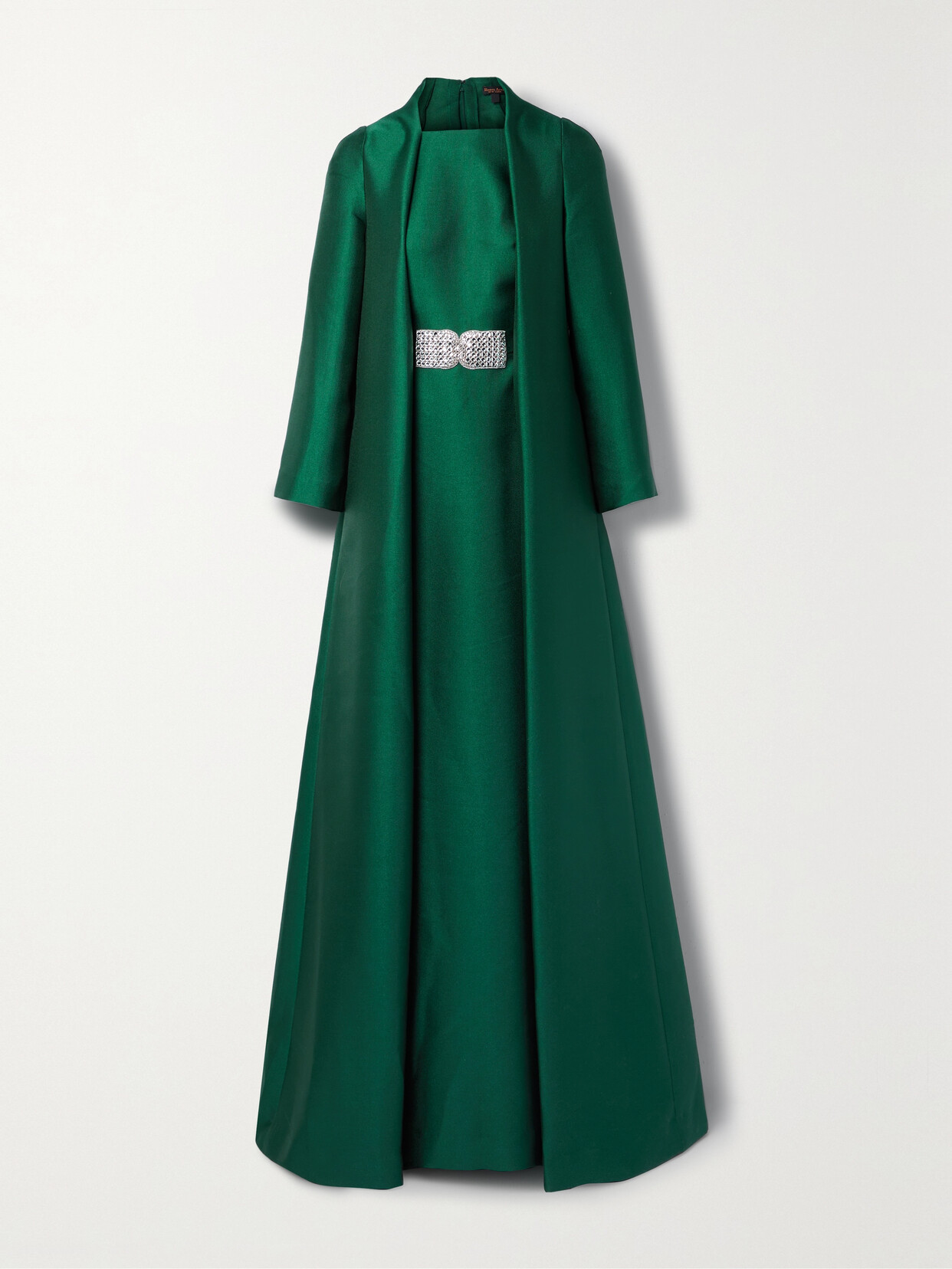 Reem Acra - Layered Crystal-embellished Grain De Poudre Gown - Green