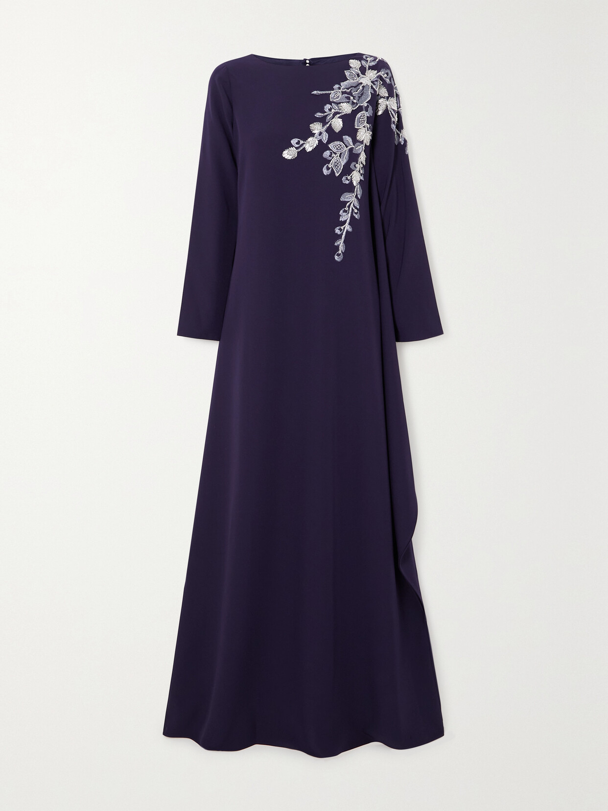 Marchesa Notte - Draped Bead-embellished Embroidered Stretch-crepe Gown - Blue