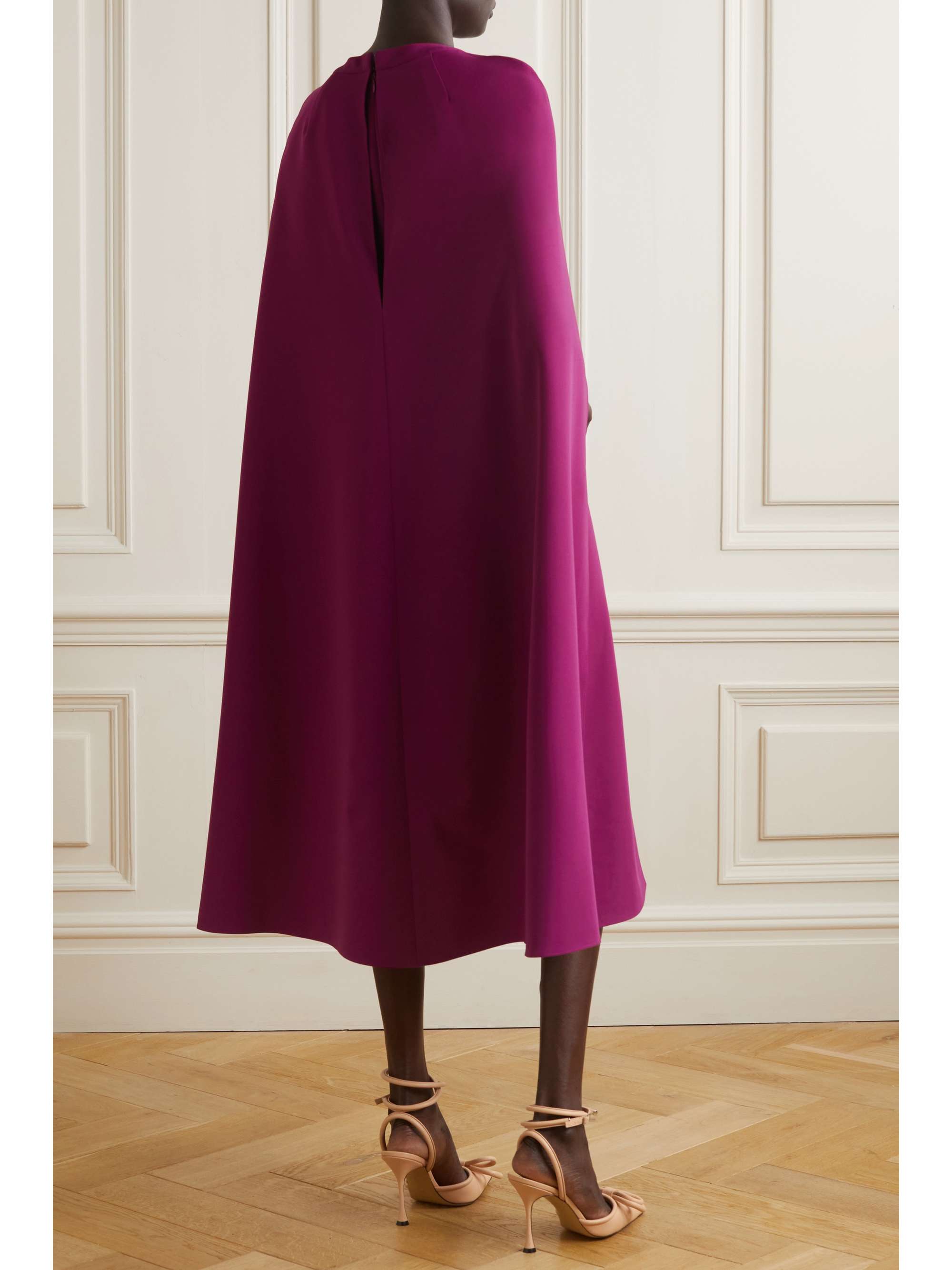 MARCHESA NOTTE Cape-effect twist-front stretch-crepe midi dress