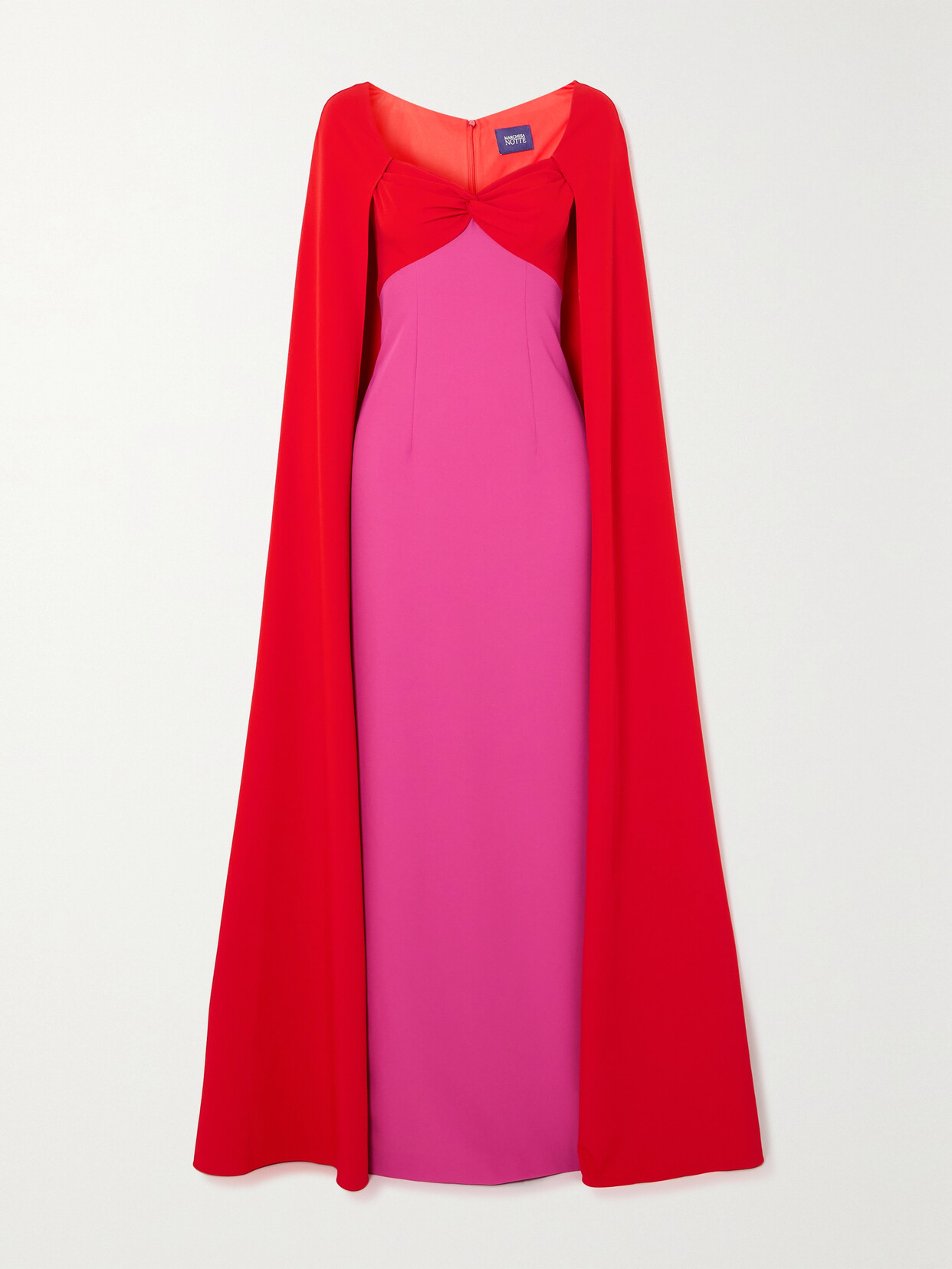 Marchesa Notte - Cape-effect Two-tone Knotted Stretch-crepe Gown - Red