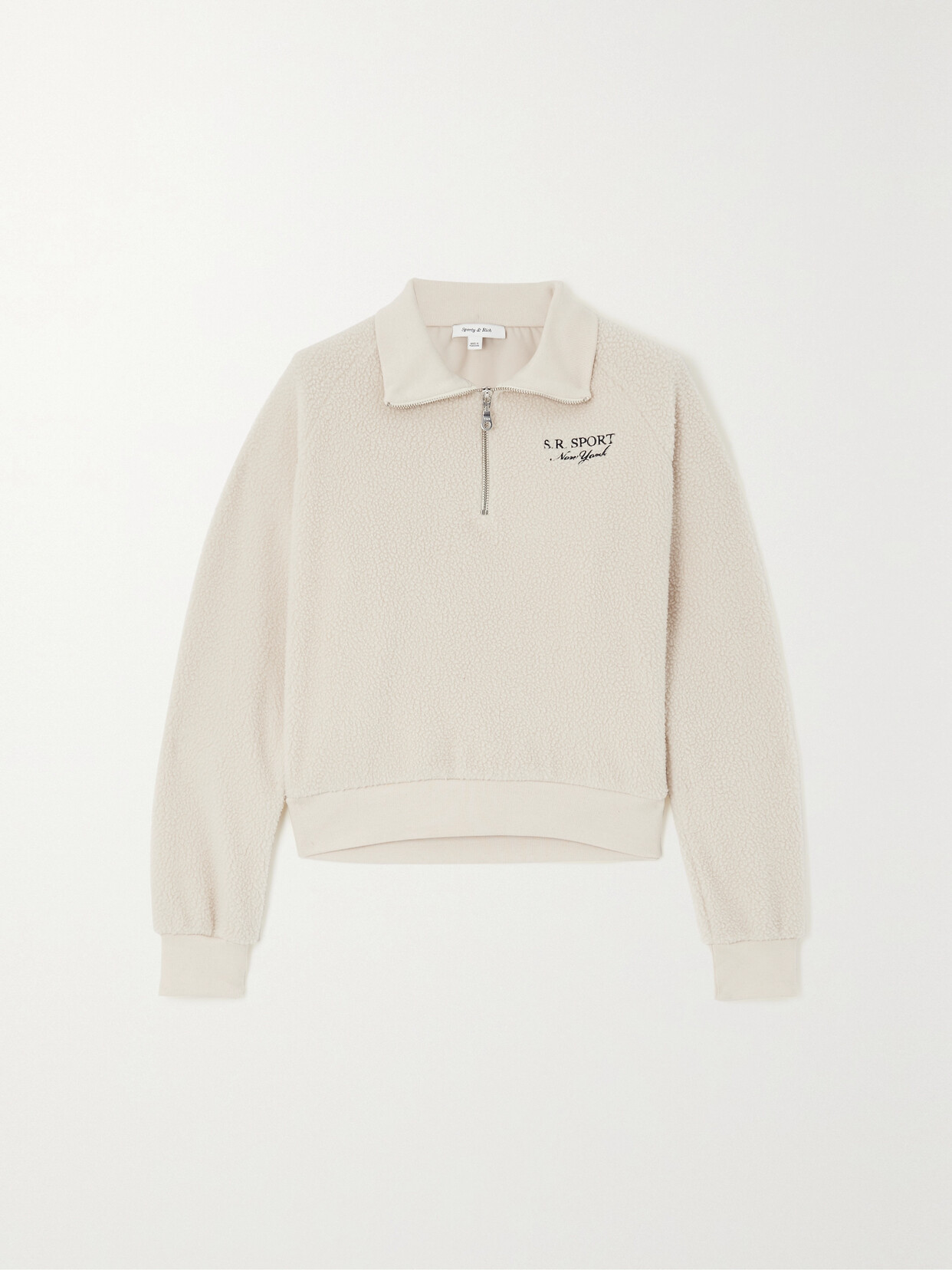 Sporty & Rich - Cropped Embroidered Fleece Sweatshirt - Cream