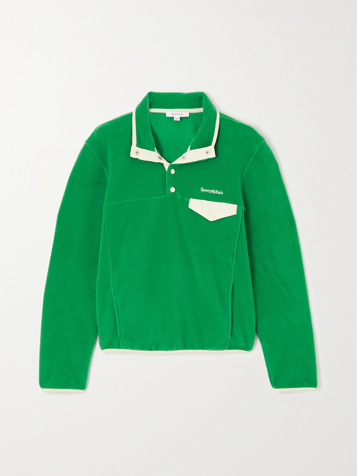 Sporty & Rich - Cropped Shell-trimmed Embroidered Fleece Sweatshirt - Green