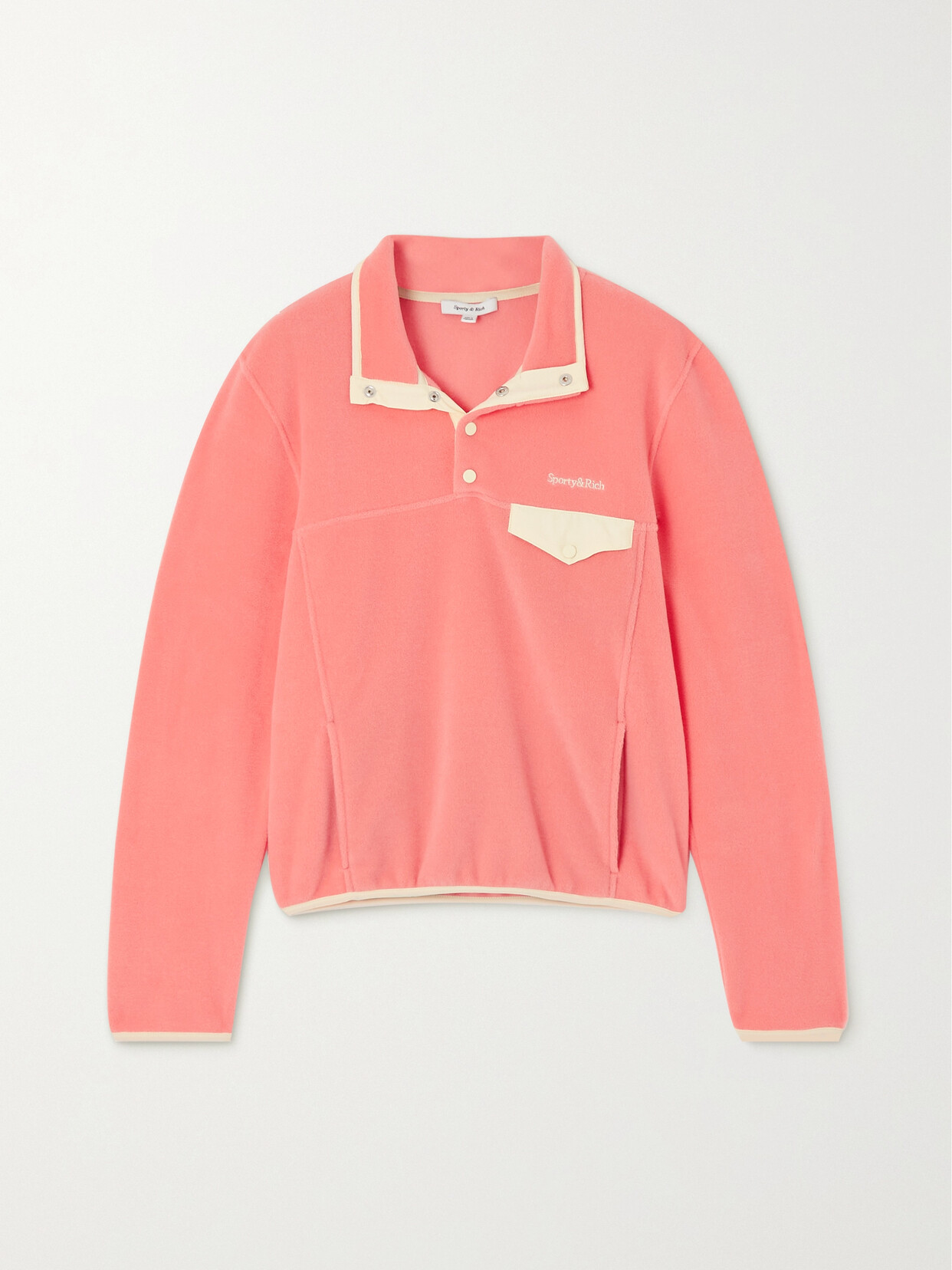 Sporty & Rich - Cropped Shell-trimmed Embroidered Fleece Sweatshirt - Pink