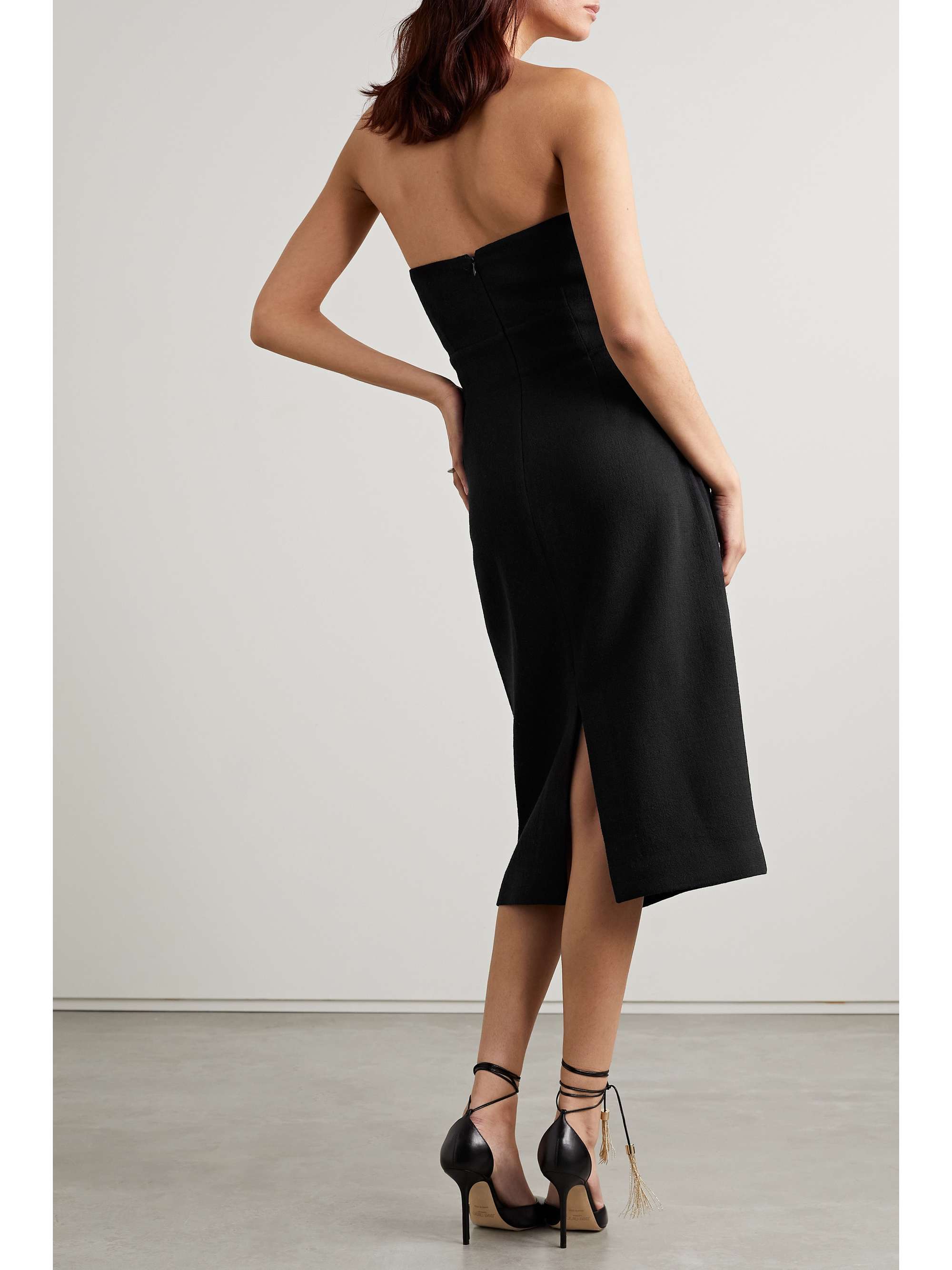 ROLAND MOURET 抹胸挖剪羊毛绉纱中长连衣裙
