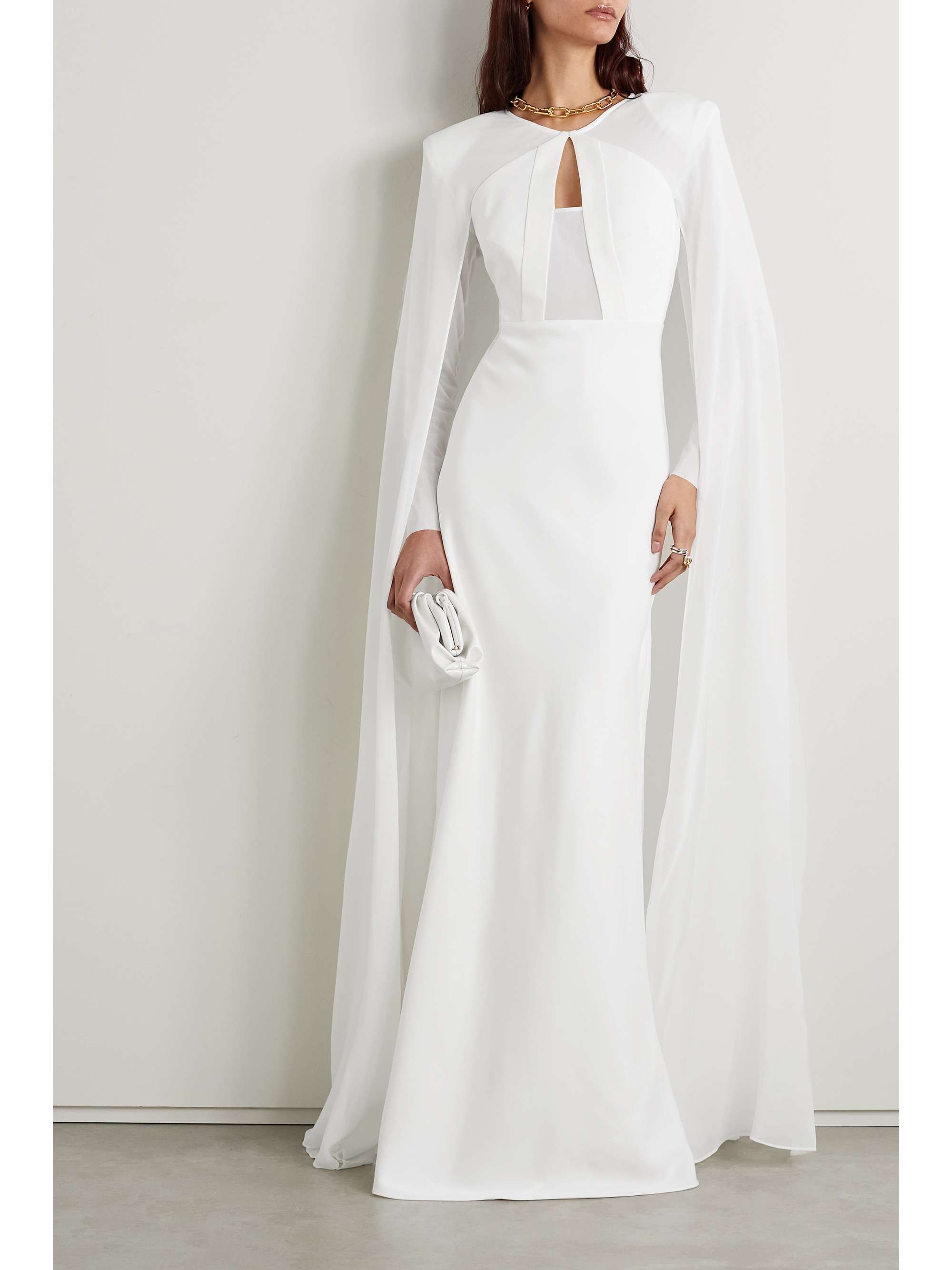 ROLAND MOURET 크레이프 이펙트 스트레치 캐디 시폰 가운