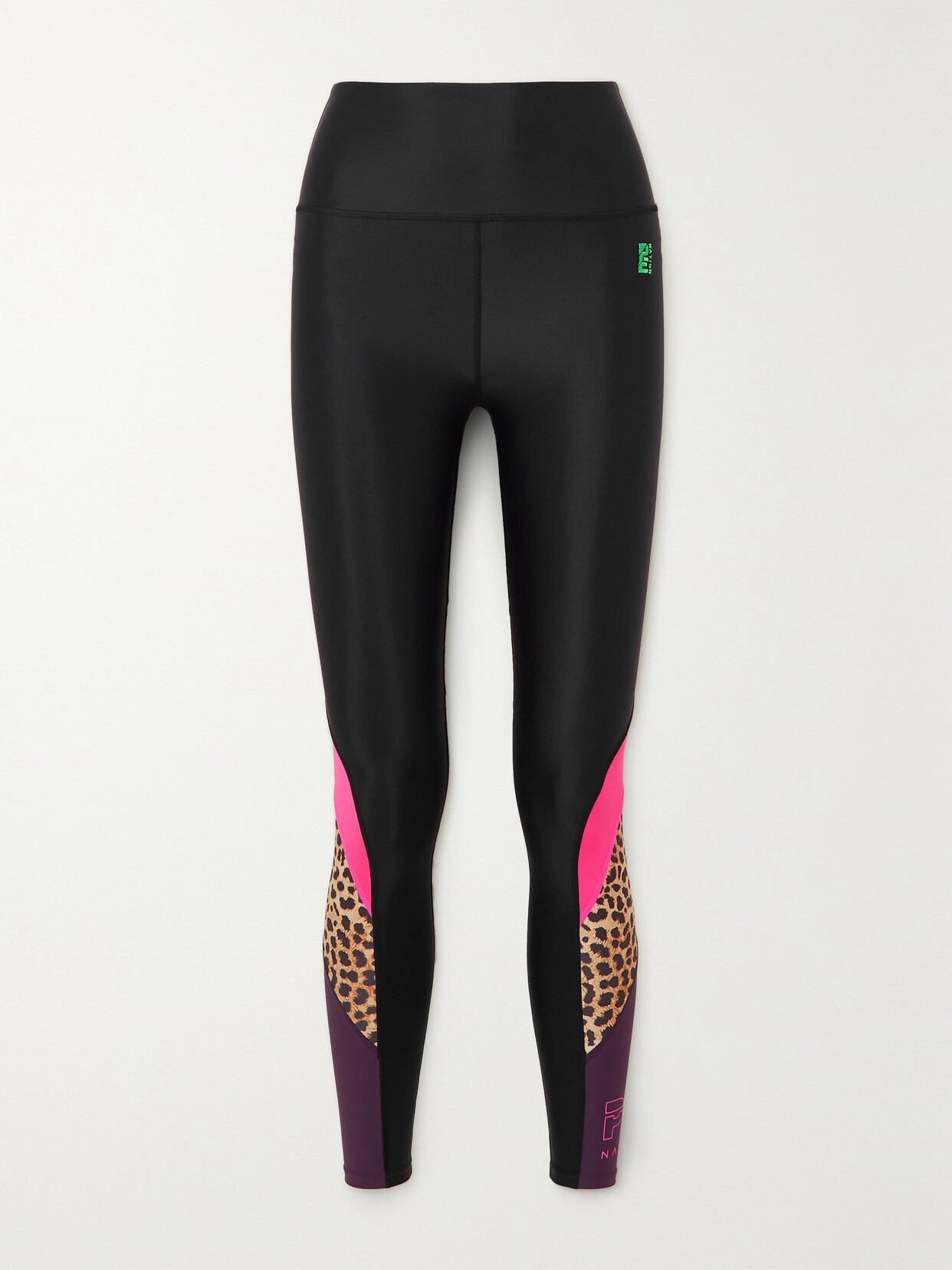 P.E NATION - Del Mar Paneled Printed Stretch Recycled Leggings - Black