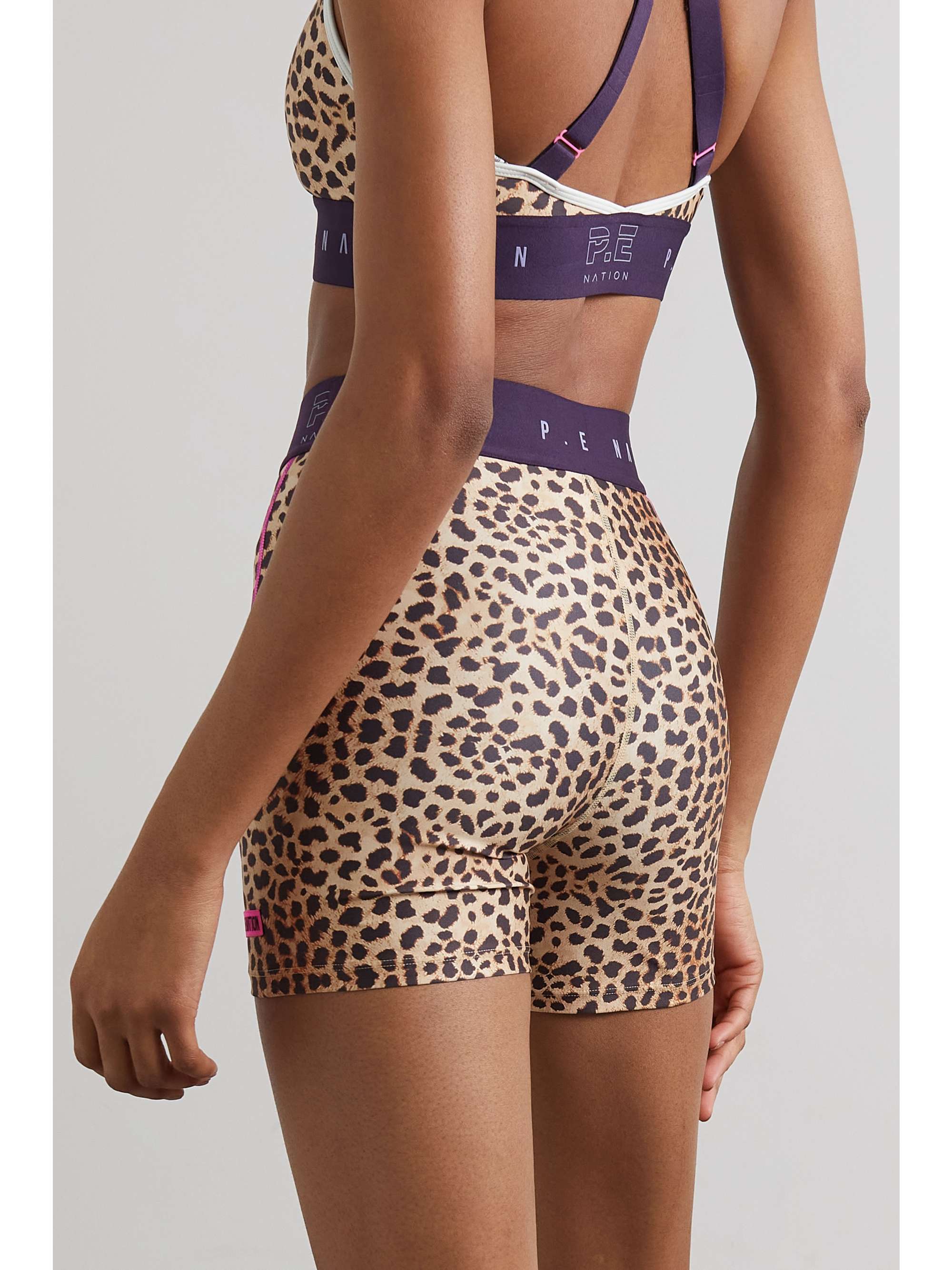 P.E NATION Del Mar appliquéd leopard-print stretch recycled cycling shorts