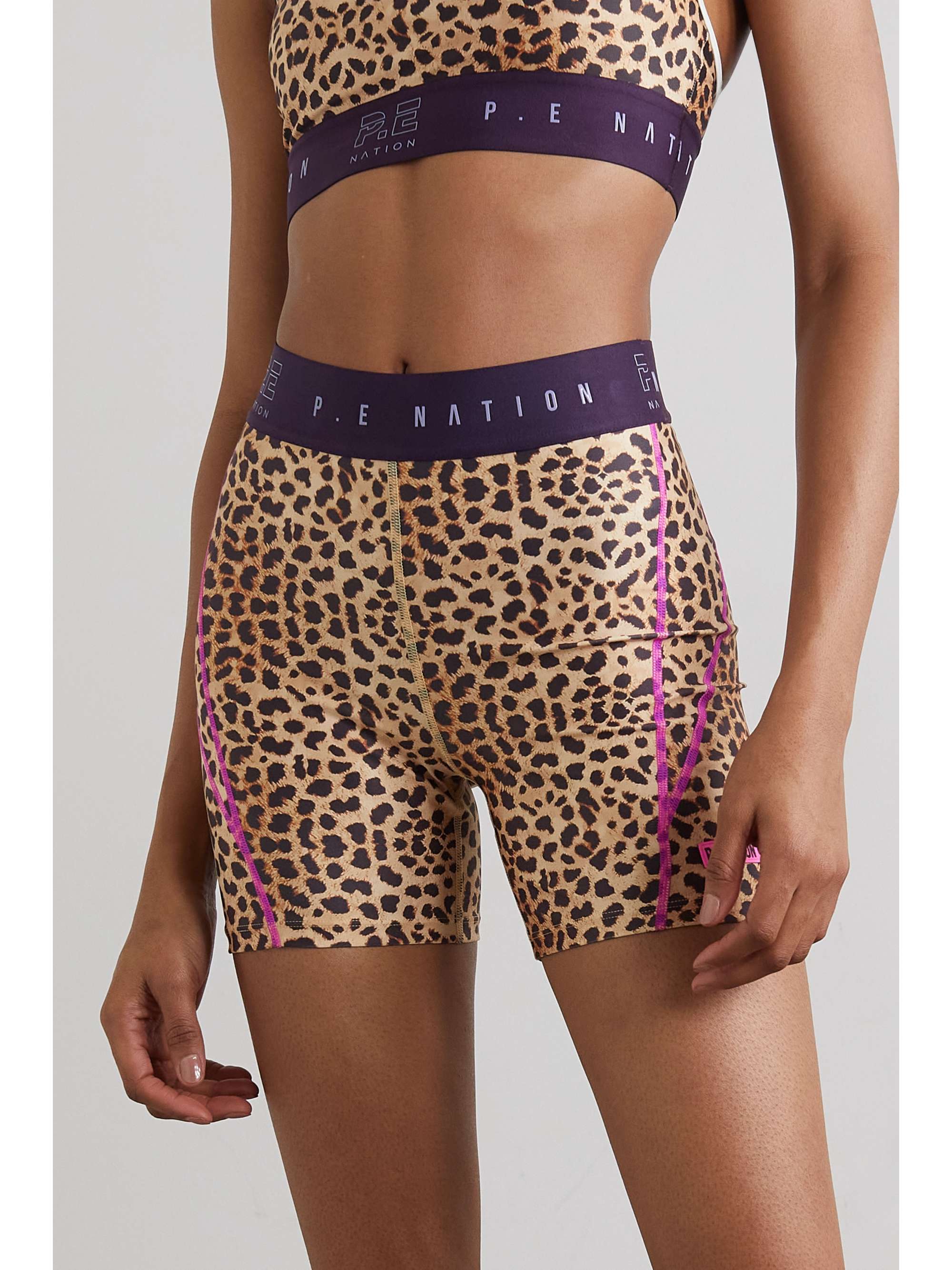 P.E NATION Del Mar appliquéd leopard-print stretch recycled cycling shorts