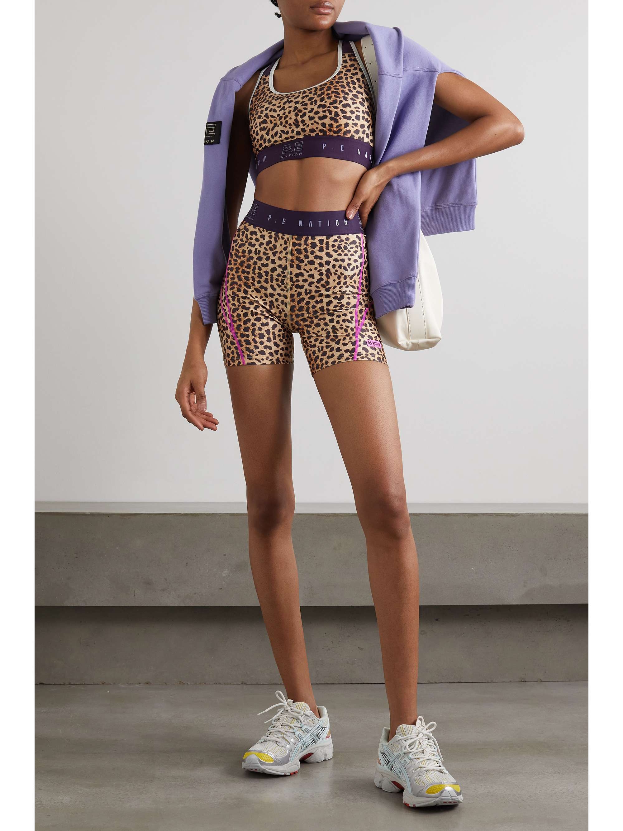 P.E NATION Del Mar appliquéd leopard-print stretch recycled cycling shorts