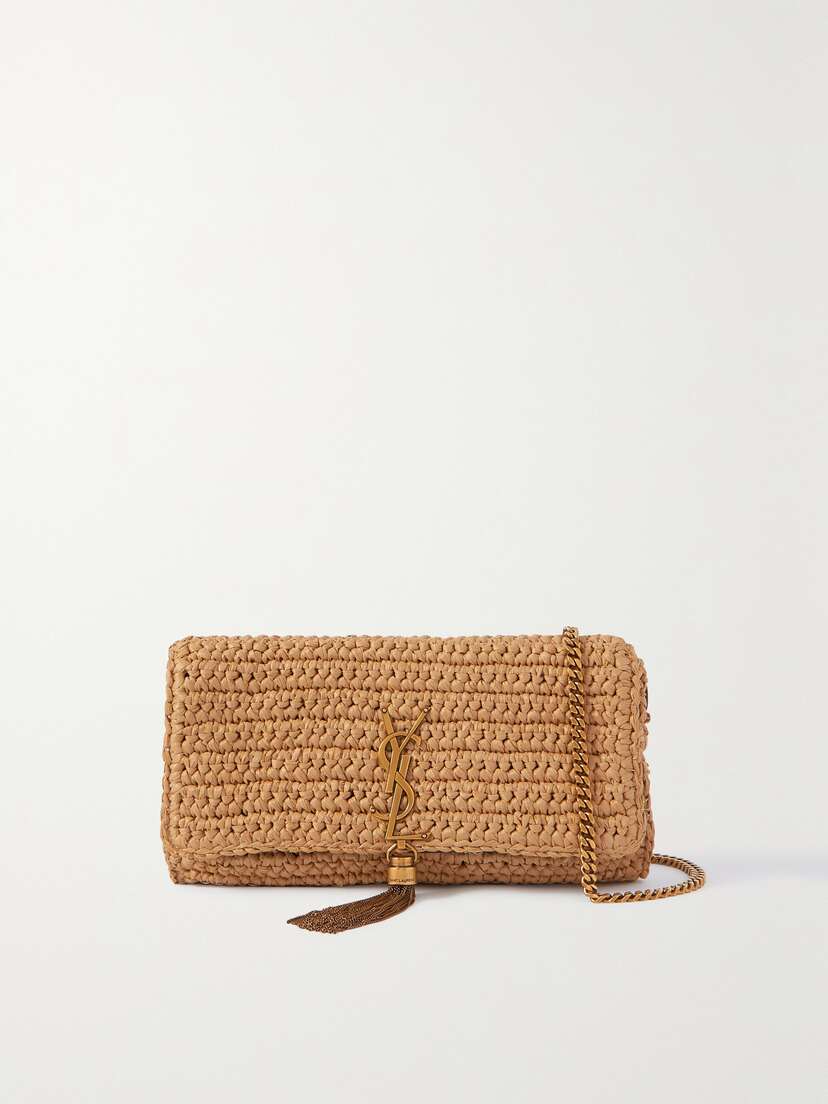 Saint Laurent Kate Embellished Raffia Shoulder Bag