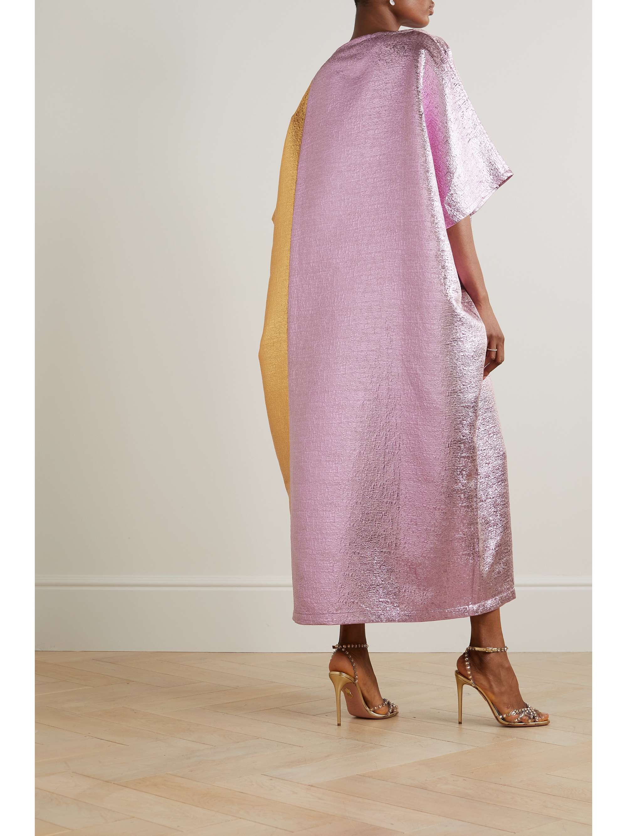 DIMA AYAD Belted two-tone brocade gown
