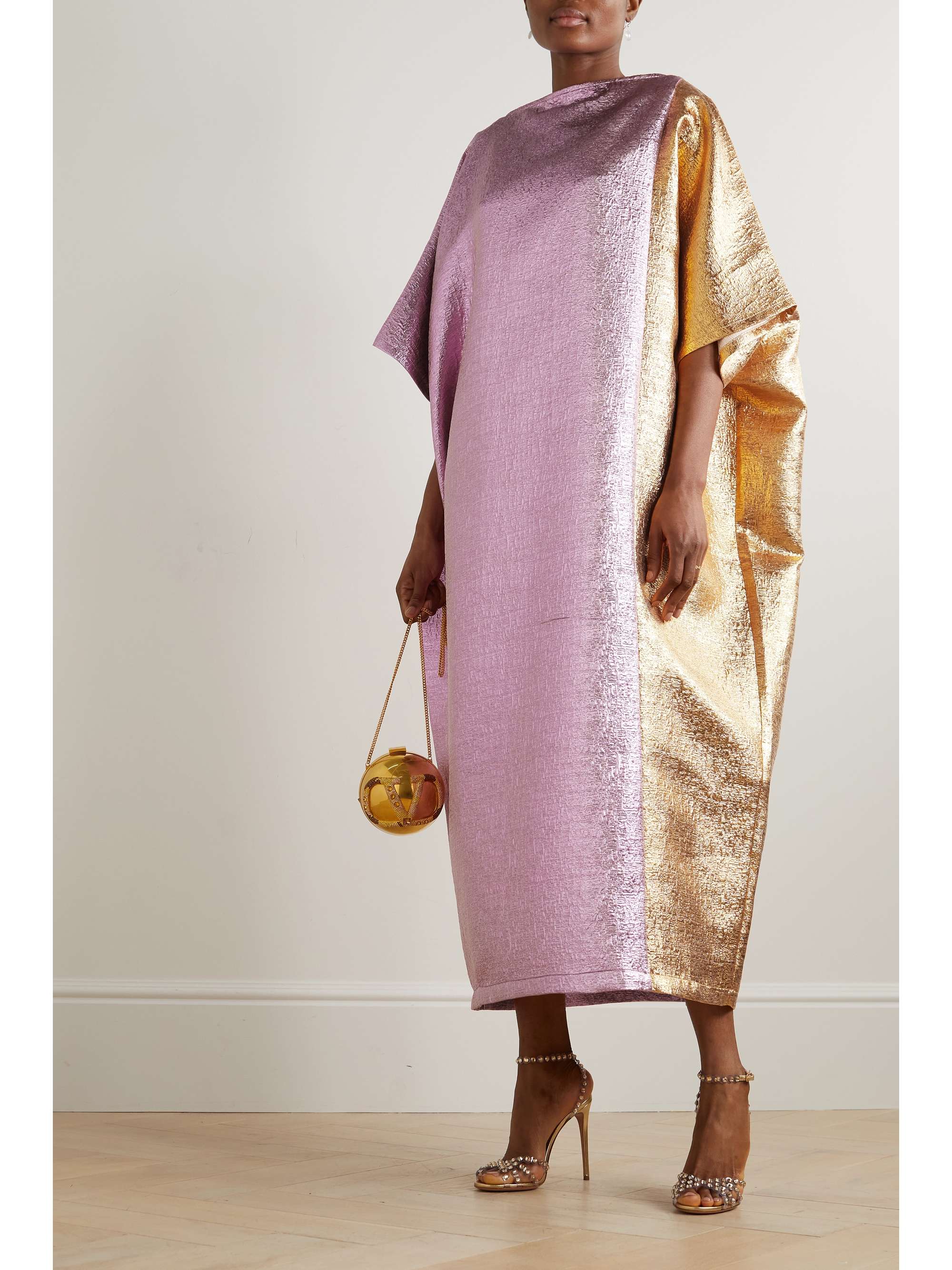 DIMA AYAD Belted two-tone brocade gown