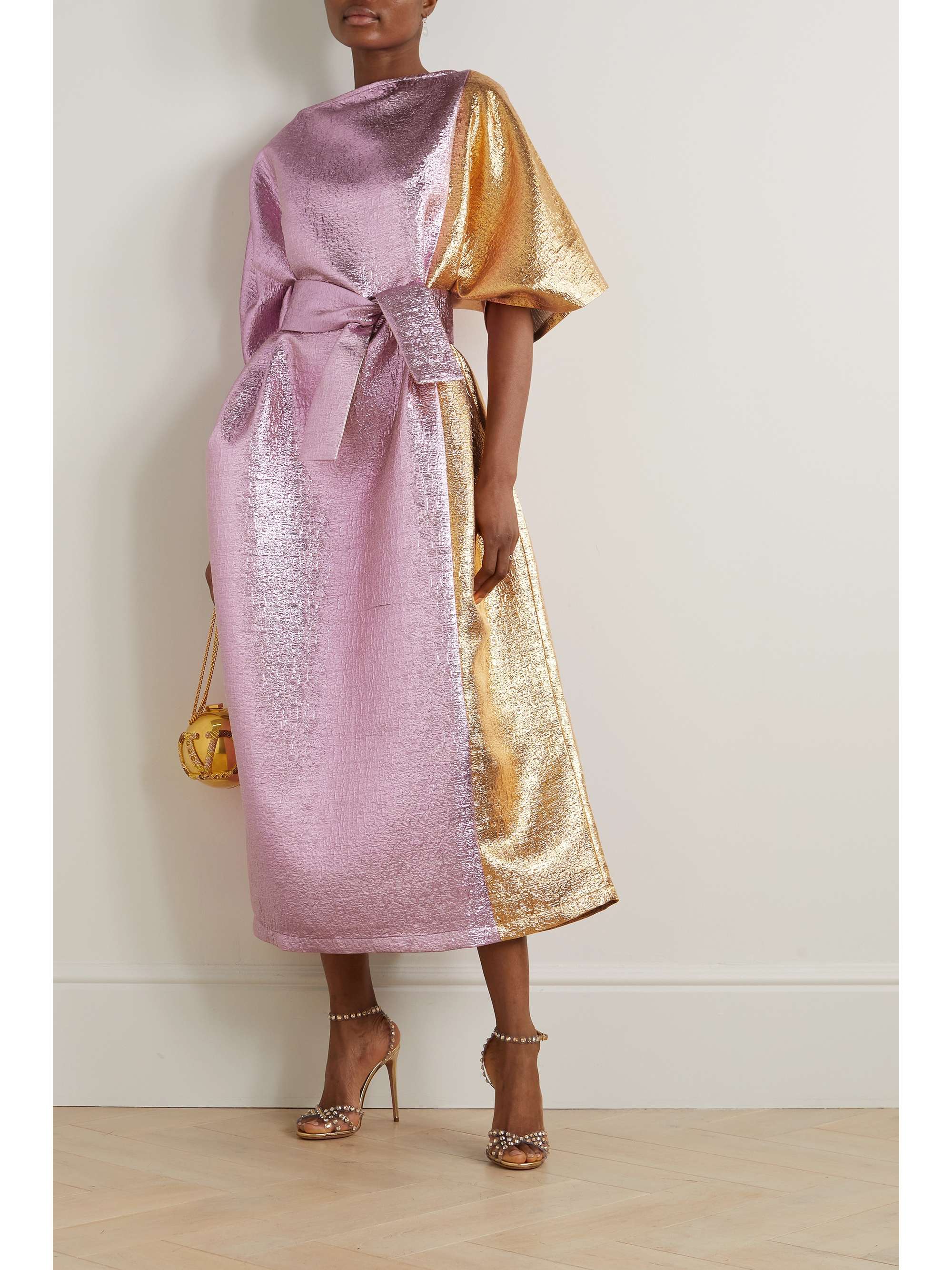 DIMA AYAD Belted two-tone brocade gown