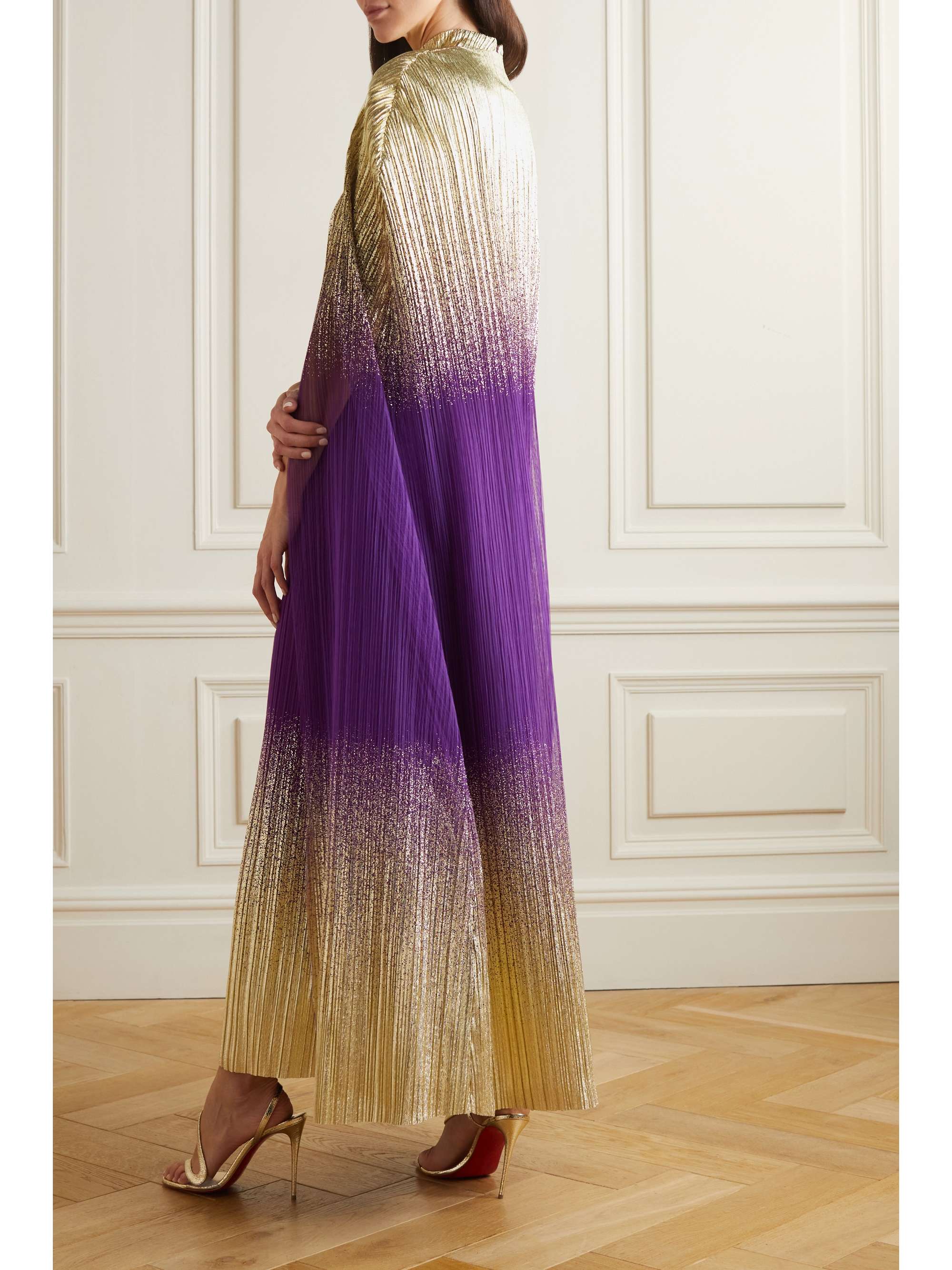 DIMA AYAD Glittered plissé-tulle gown and cape set