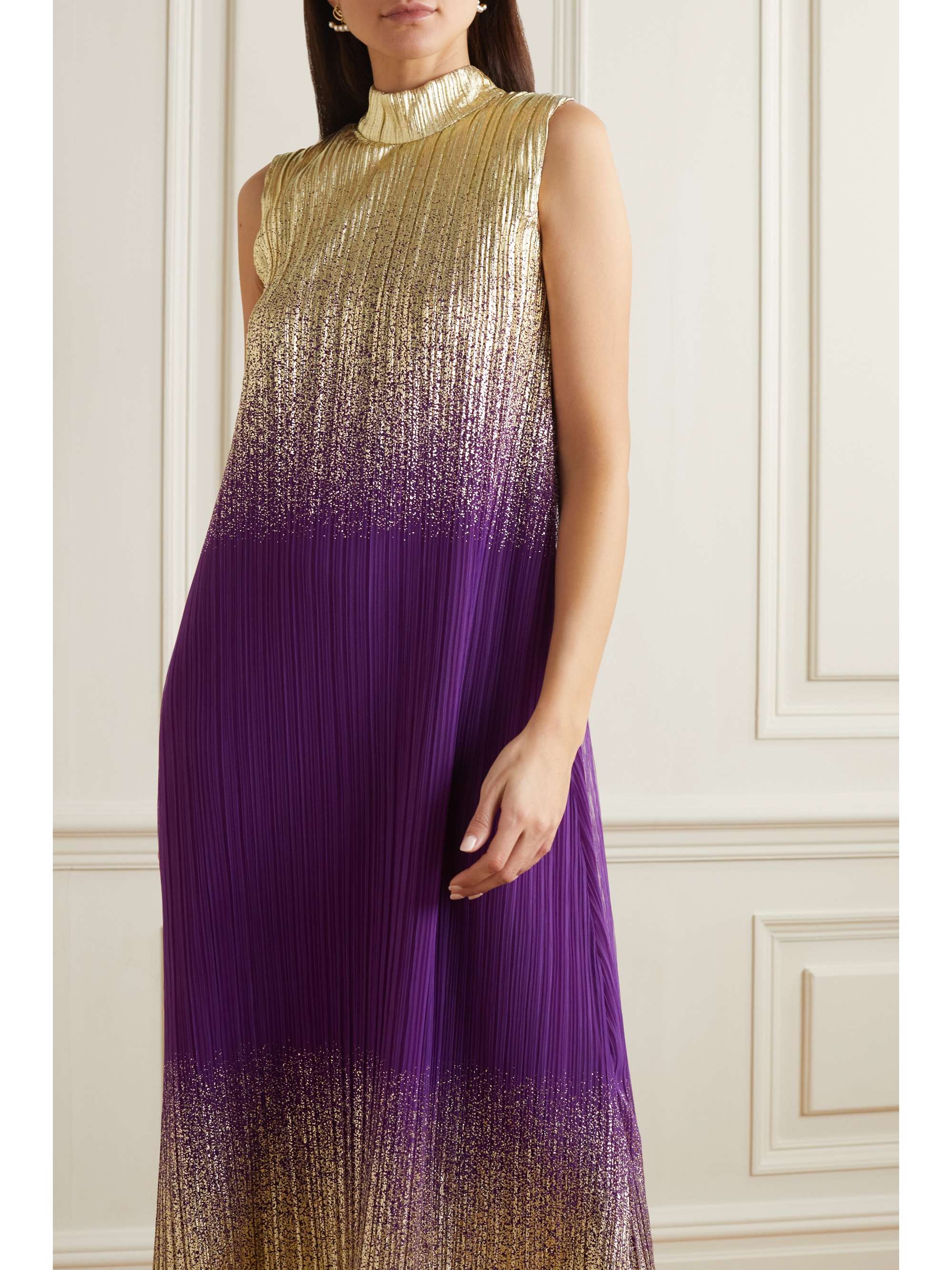 DIMA AYAD Glittered plissé-tulle gown and cape set