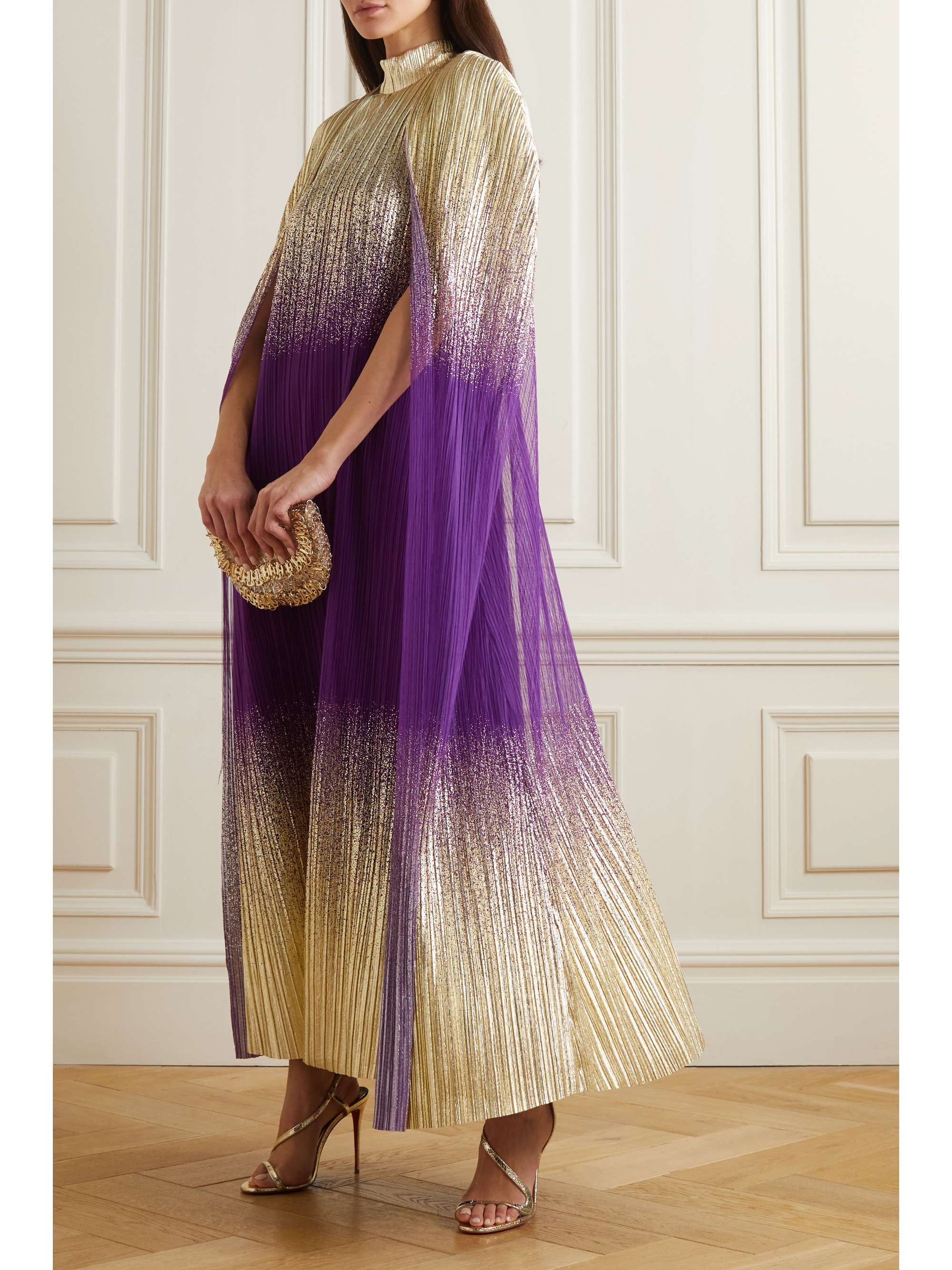 DIMA AYAD Glittered plissé-tulle gown and cape set